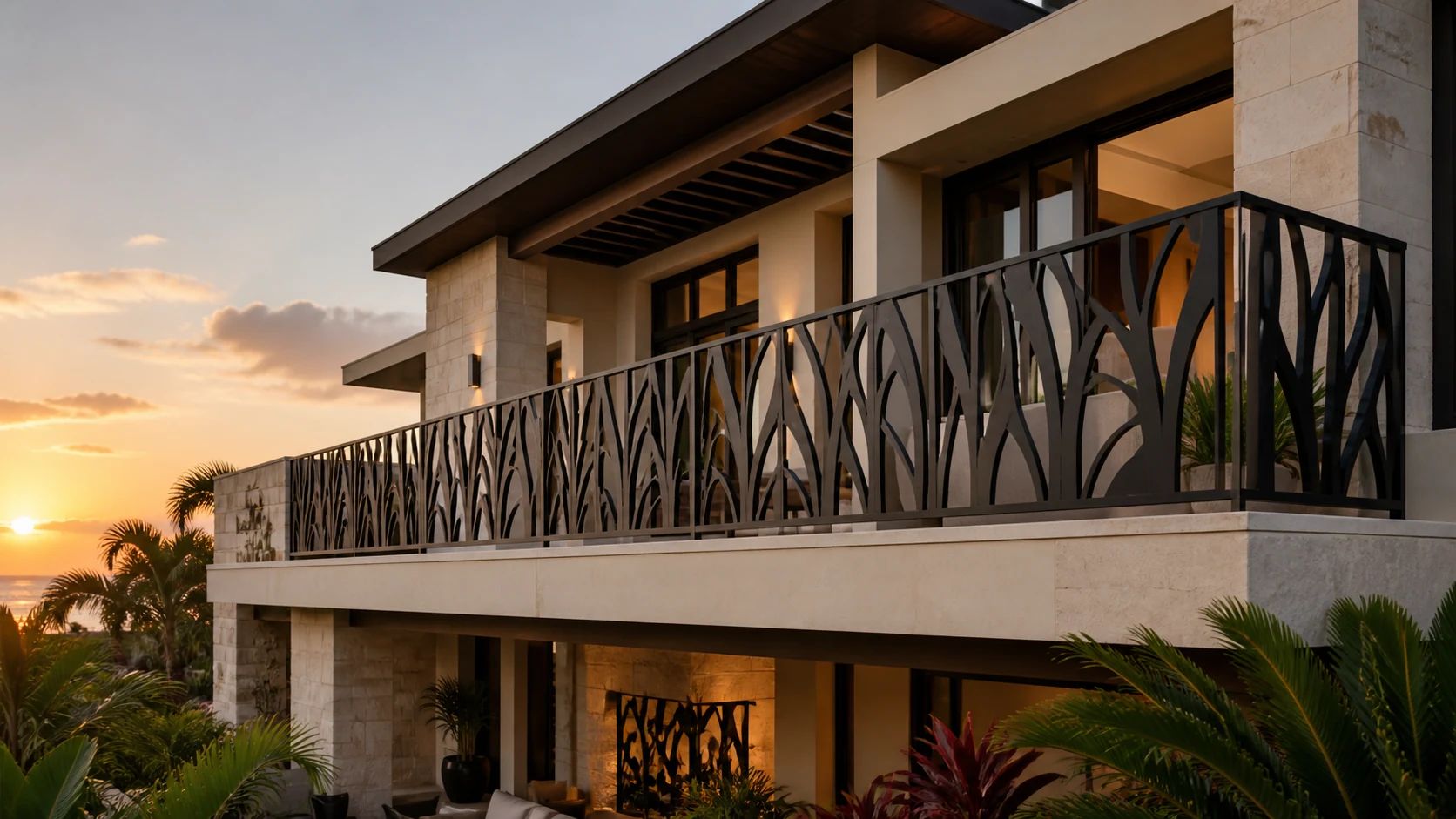 Sculptural iron balcony railing