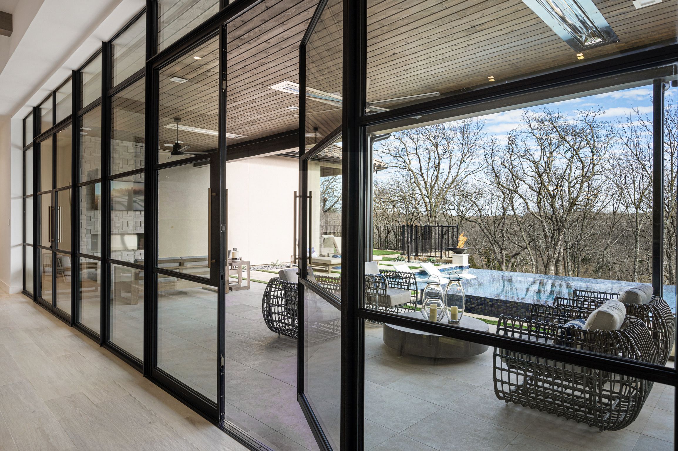 Covered patio steel slider wall