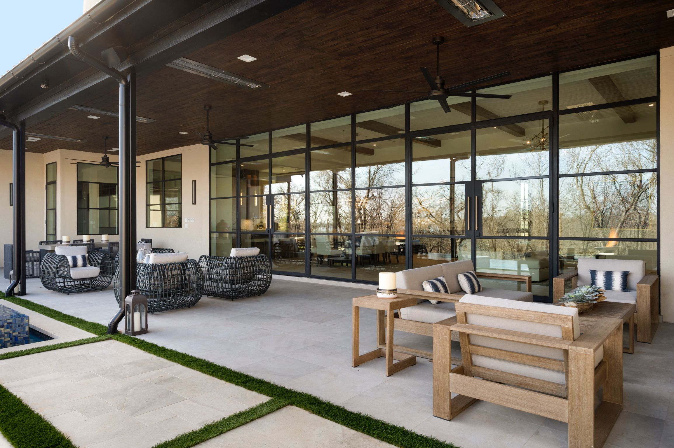 Exterior patio steel window wall