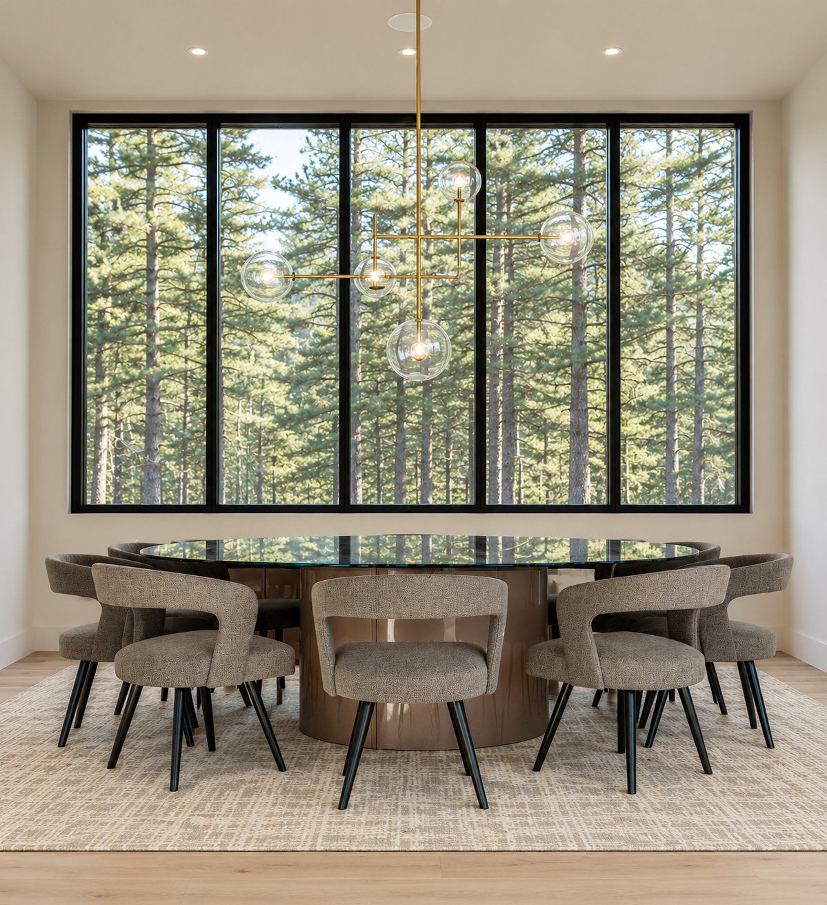 Dining room with a steel window wall and Costantini Pietro chairs
