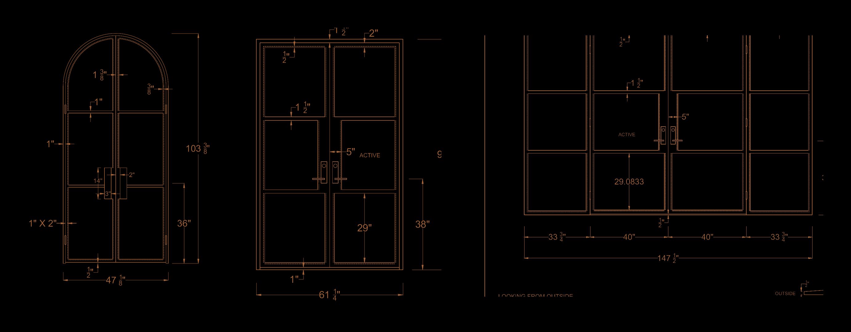 Public-safe linework from the approved pantry, lounge, and patio steel-opening drawings