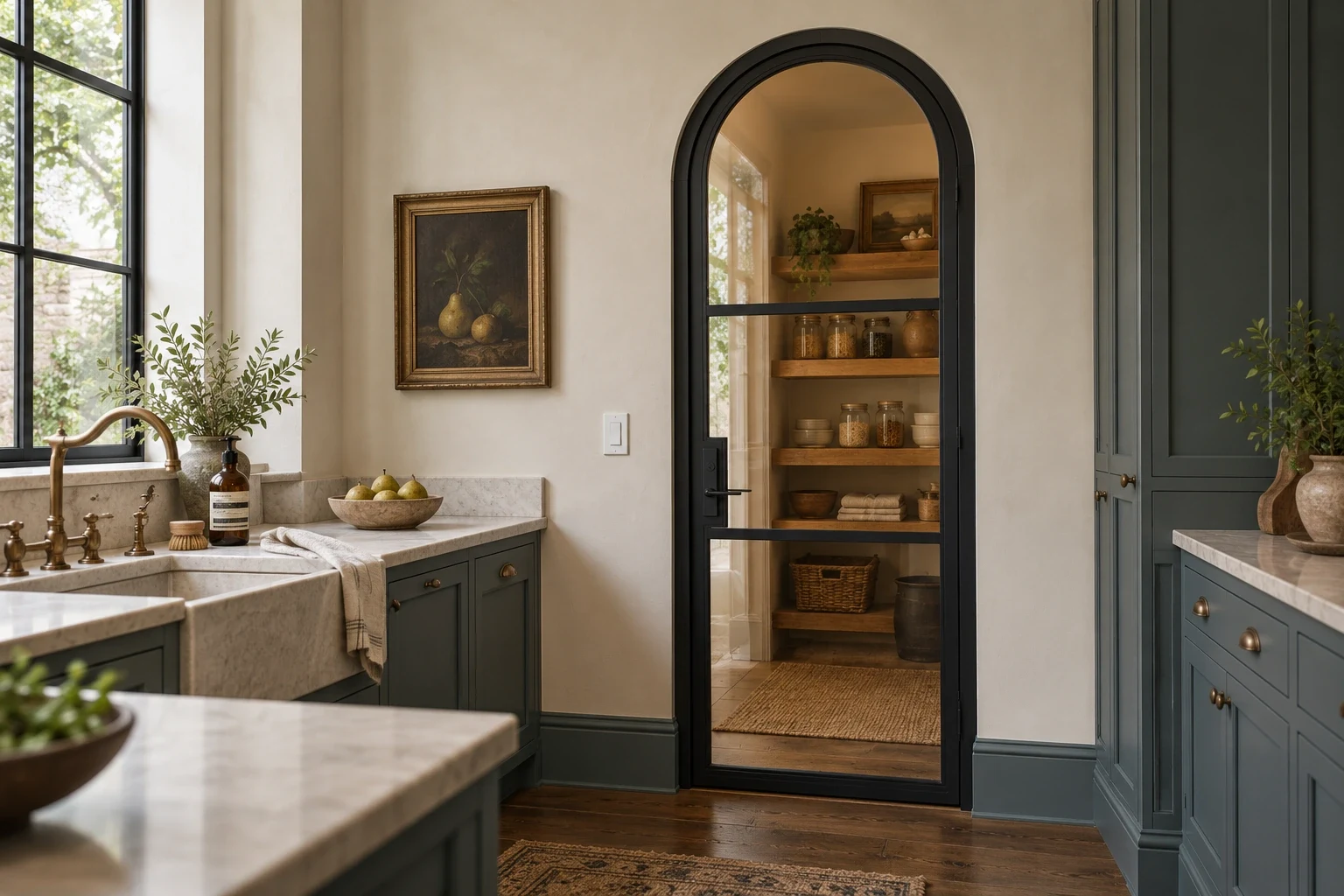 Arched pantry opening; kitchen to pantry