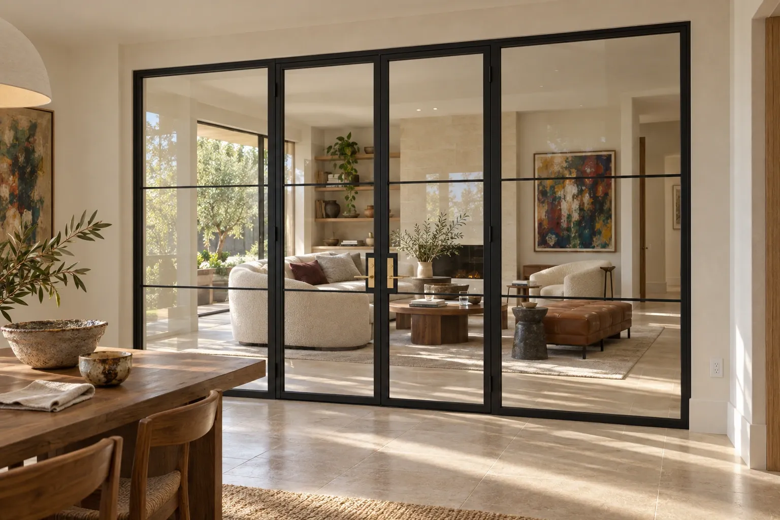 Wide divided room opening; dining room to living room