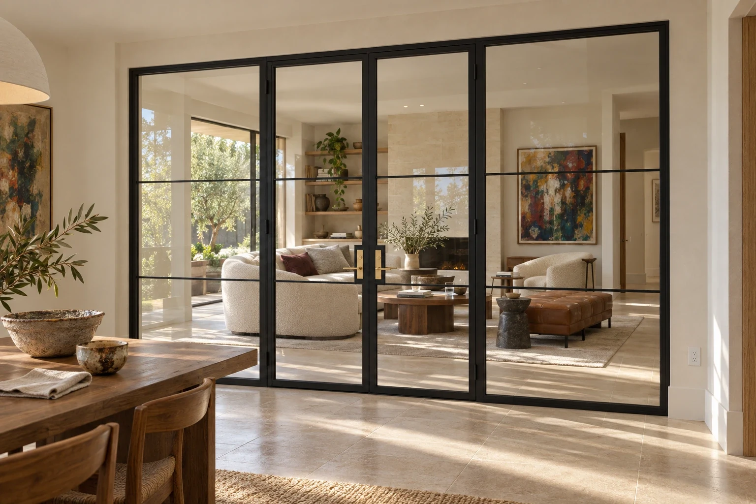 Wide divided room opening; dining room to living room