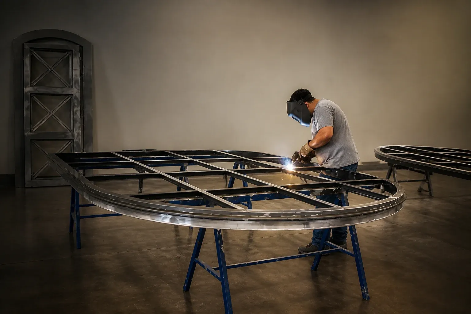 A D’Hierro fabricator at work on a steel frame in the Dallas shop