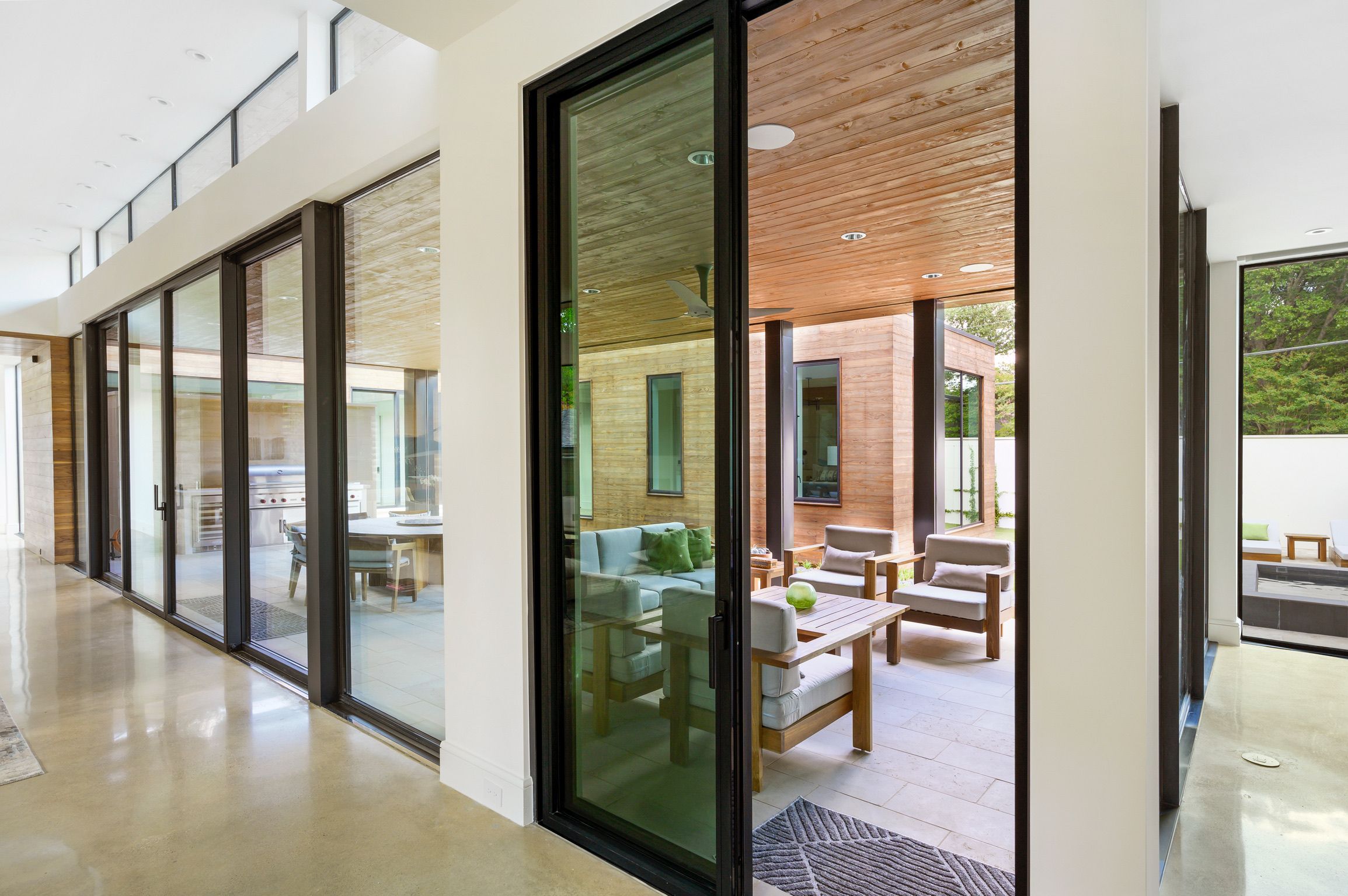 Interior view of a steel patio slider wall