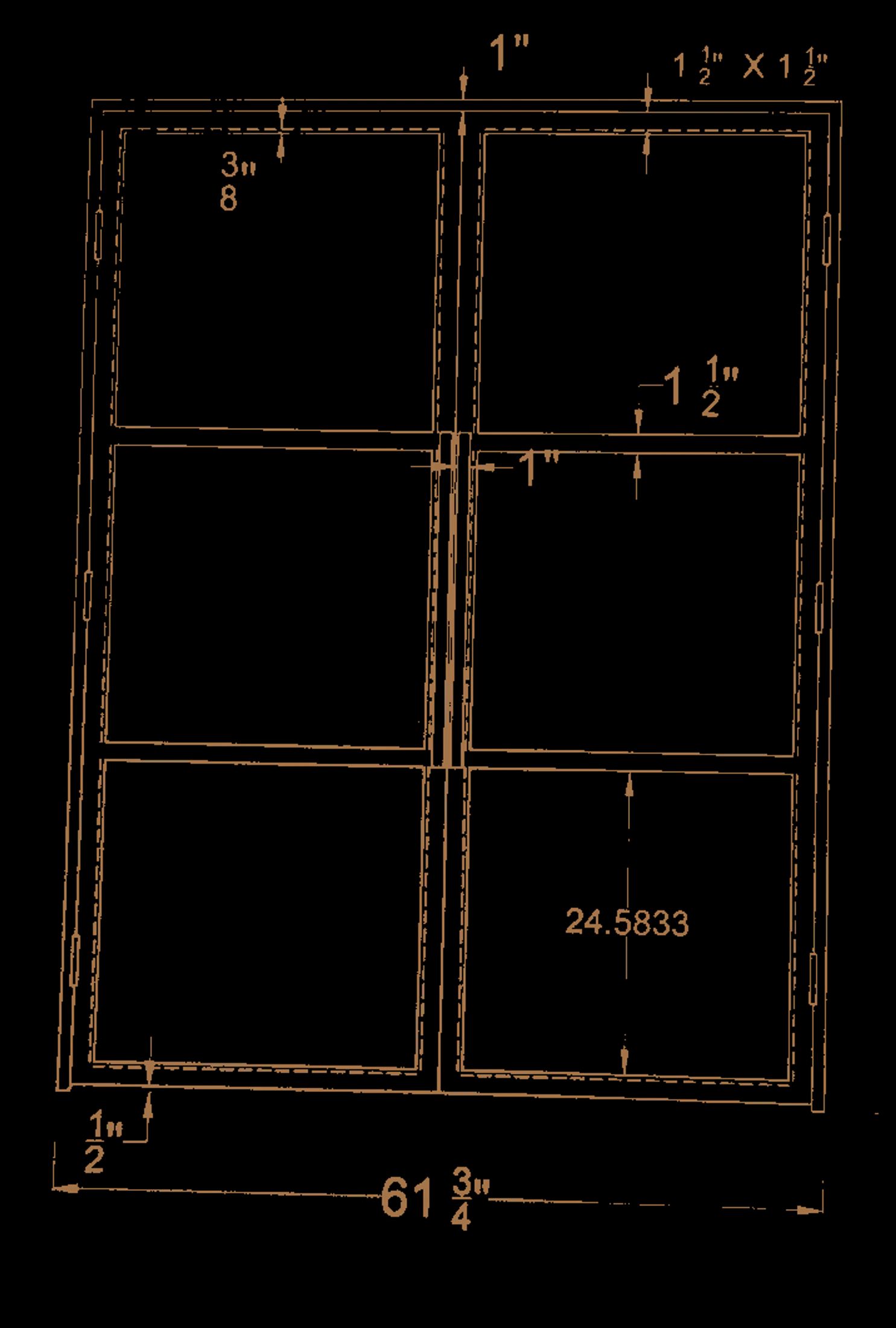 D’Hierro bronze linework of the clear-glass steel office double doors with three panes per leaf