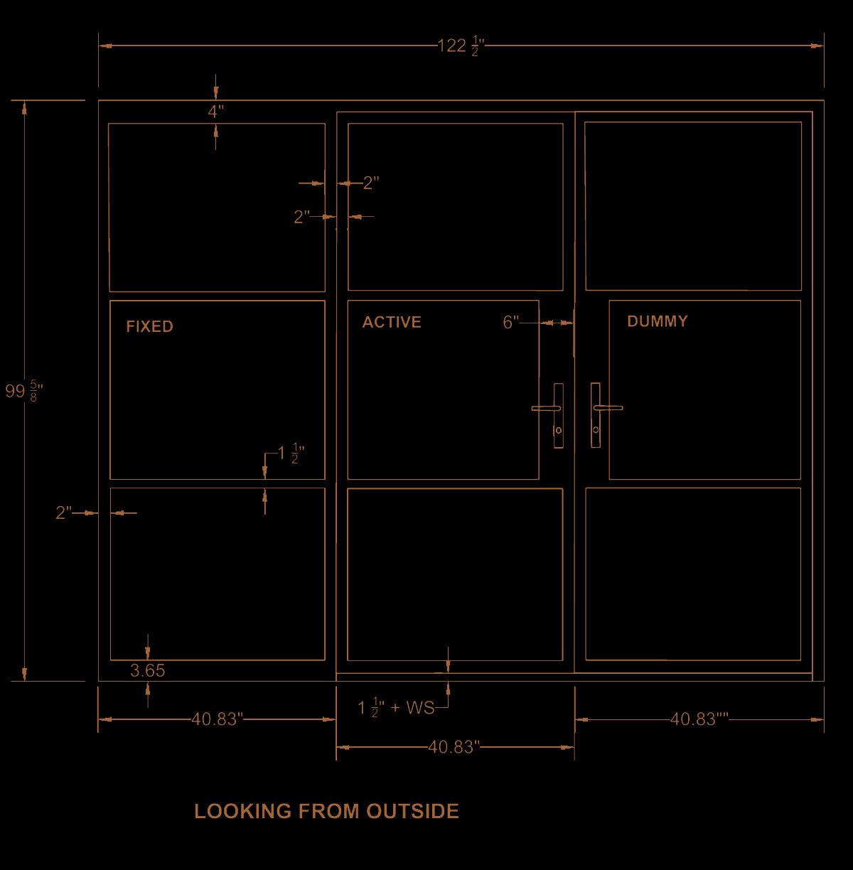 Public-safe linework from the approved steel door and projecting window-box drawing