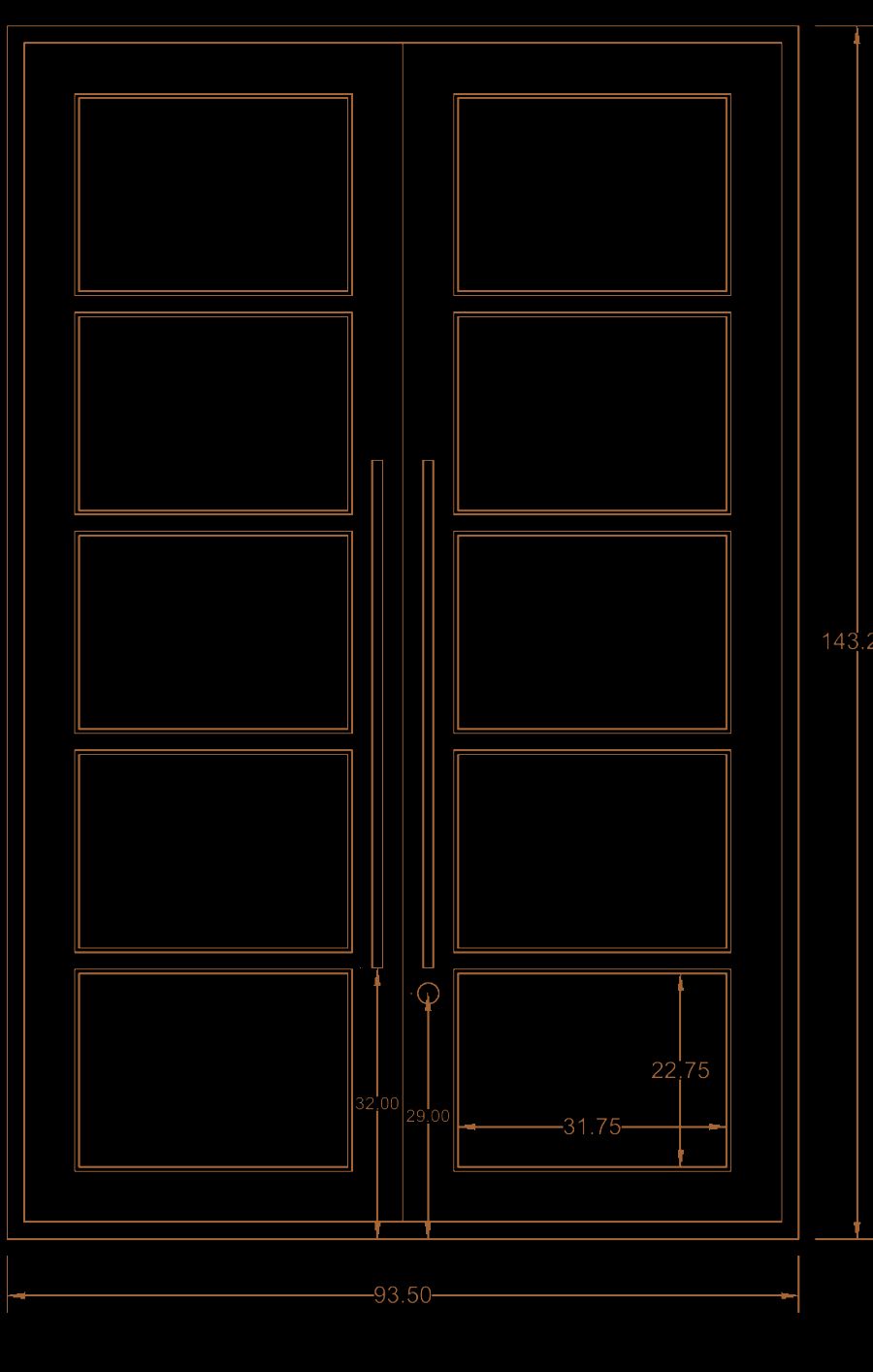 Public-safe linework from the approved bronze steel double-entry drawing