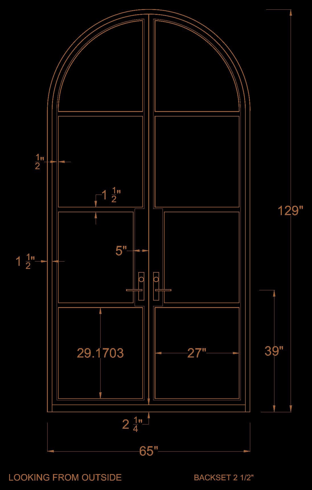 Public-safe linework from the Starwood full-arch steel front-door drawing
