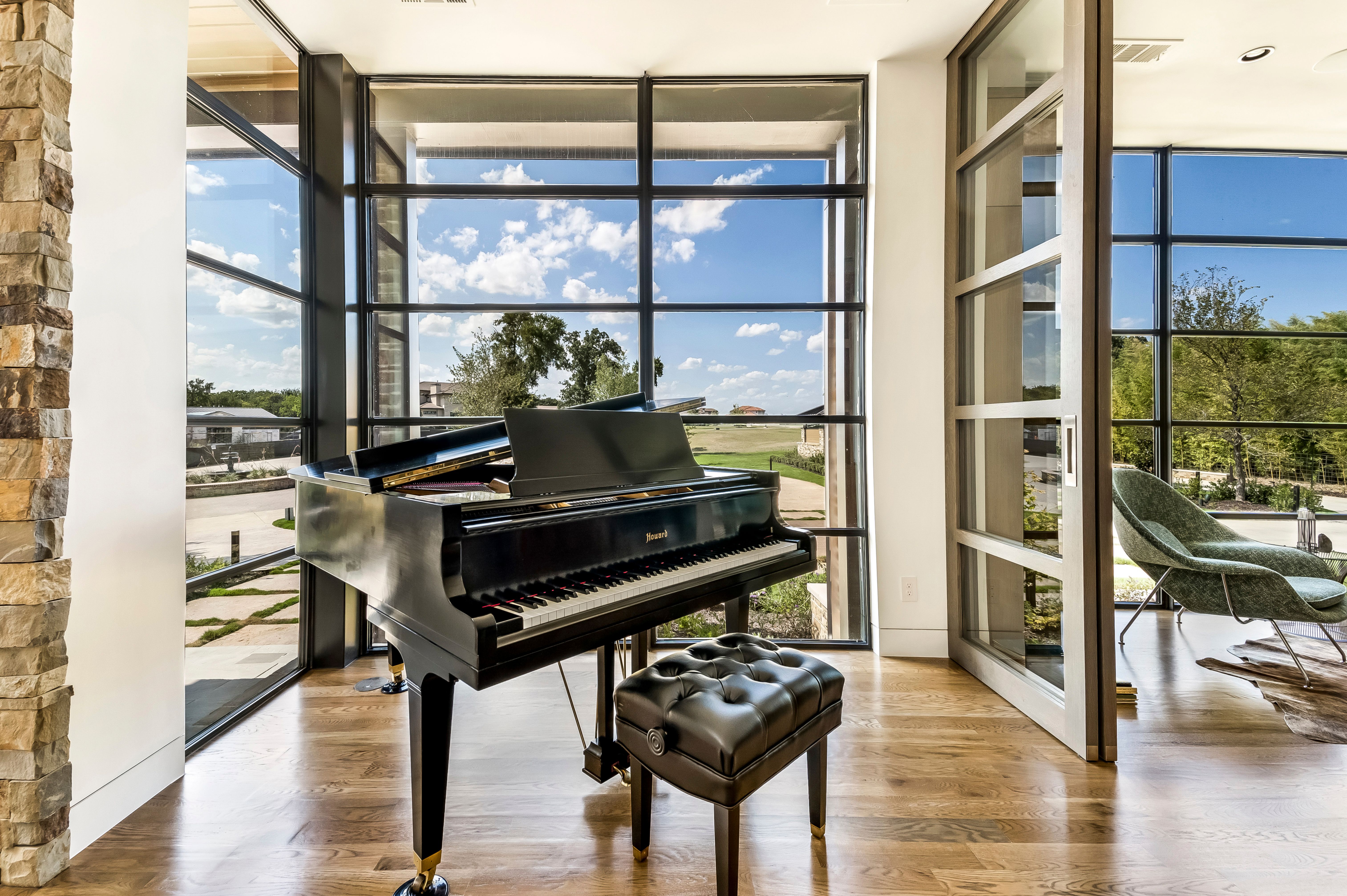 Piano room steel-and-glass doors