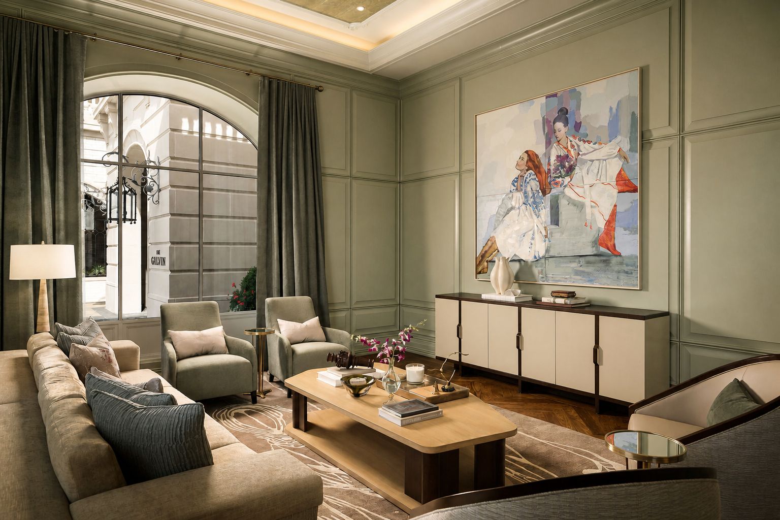 Amenity lounge with steel-framed glazing