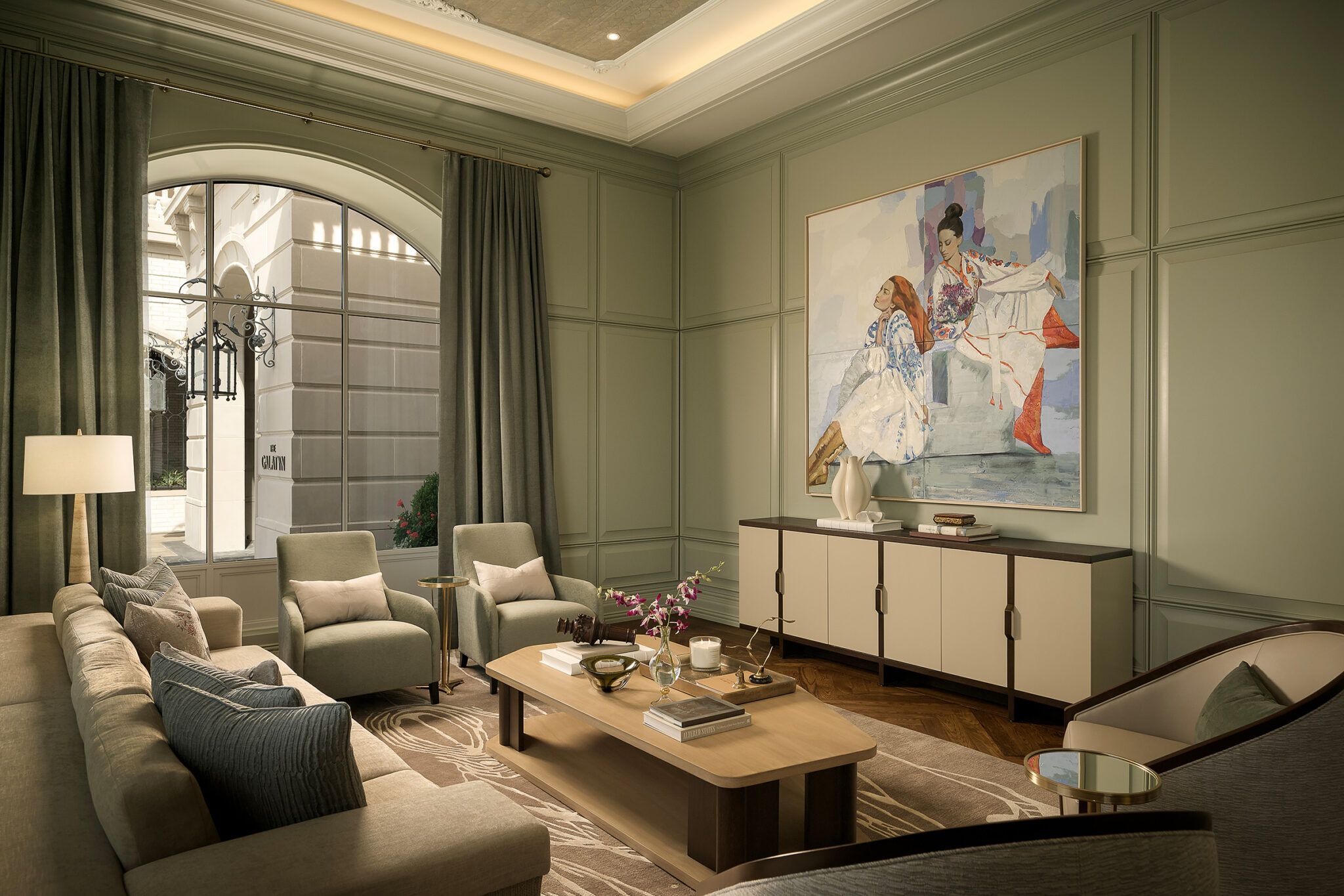 Amenity lounge with steel-framed glazing