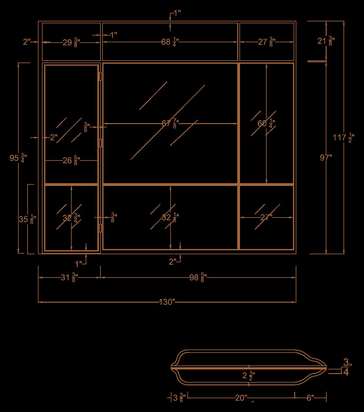 Line drawing of the Westlake steel shower-enclosure elevation