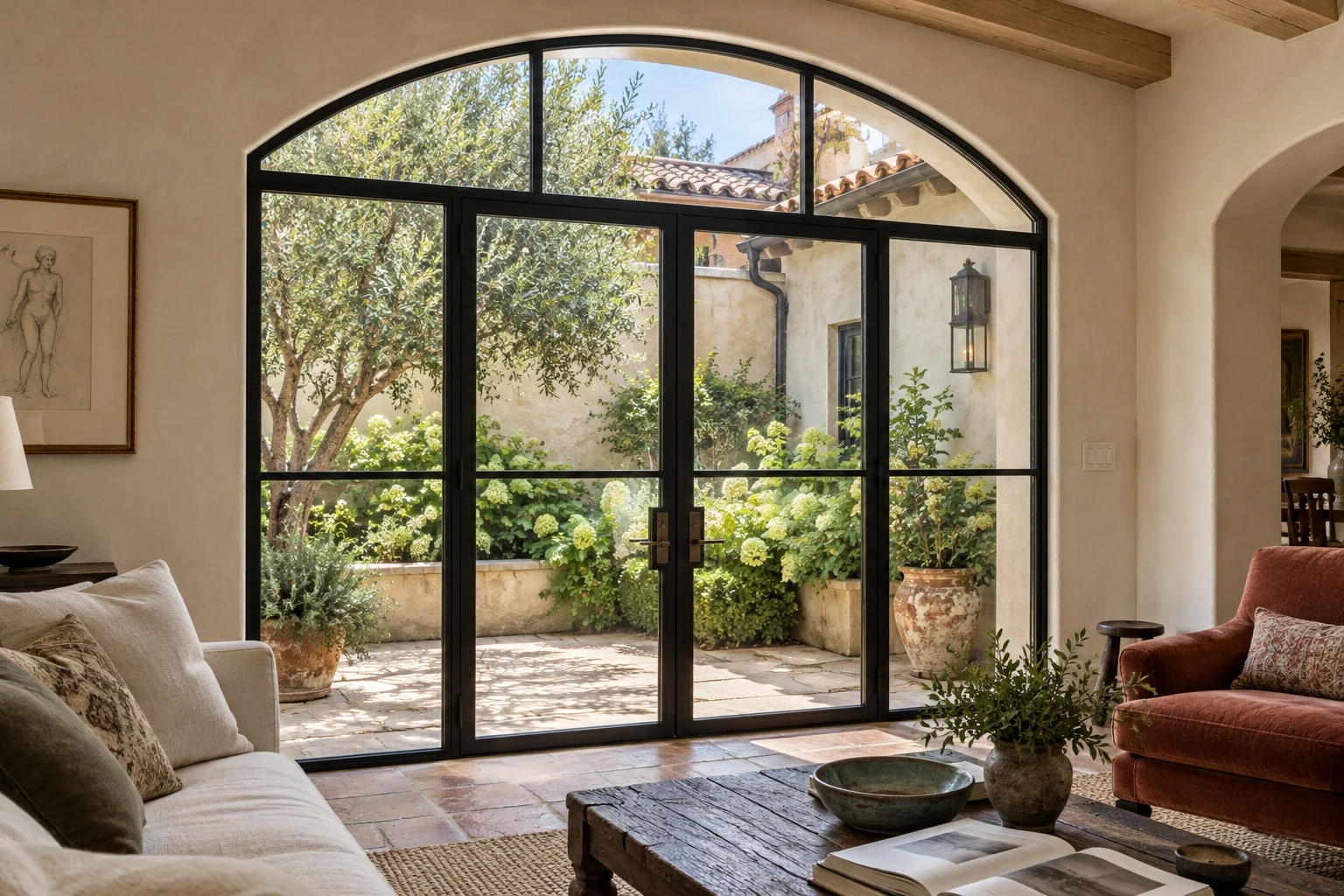Arched great-room assembly; courtyard great room