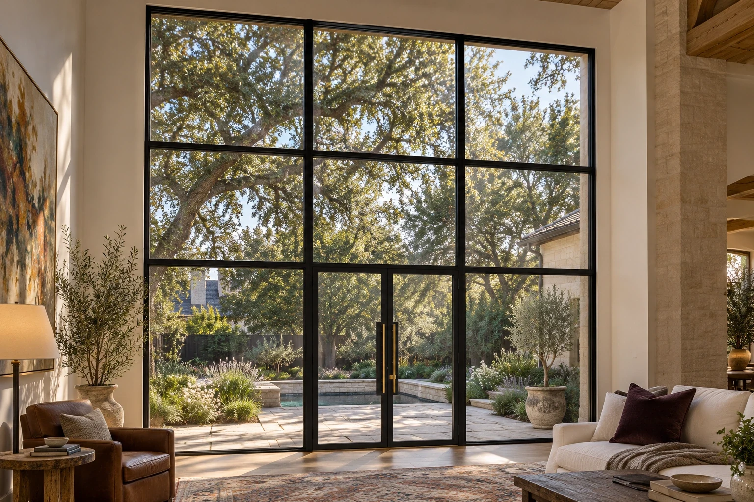 Straight great-room assembly; double-height rear great room