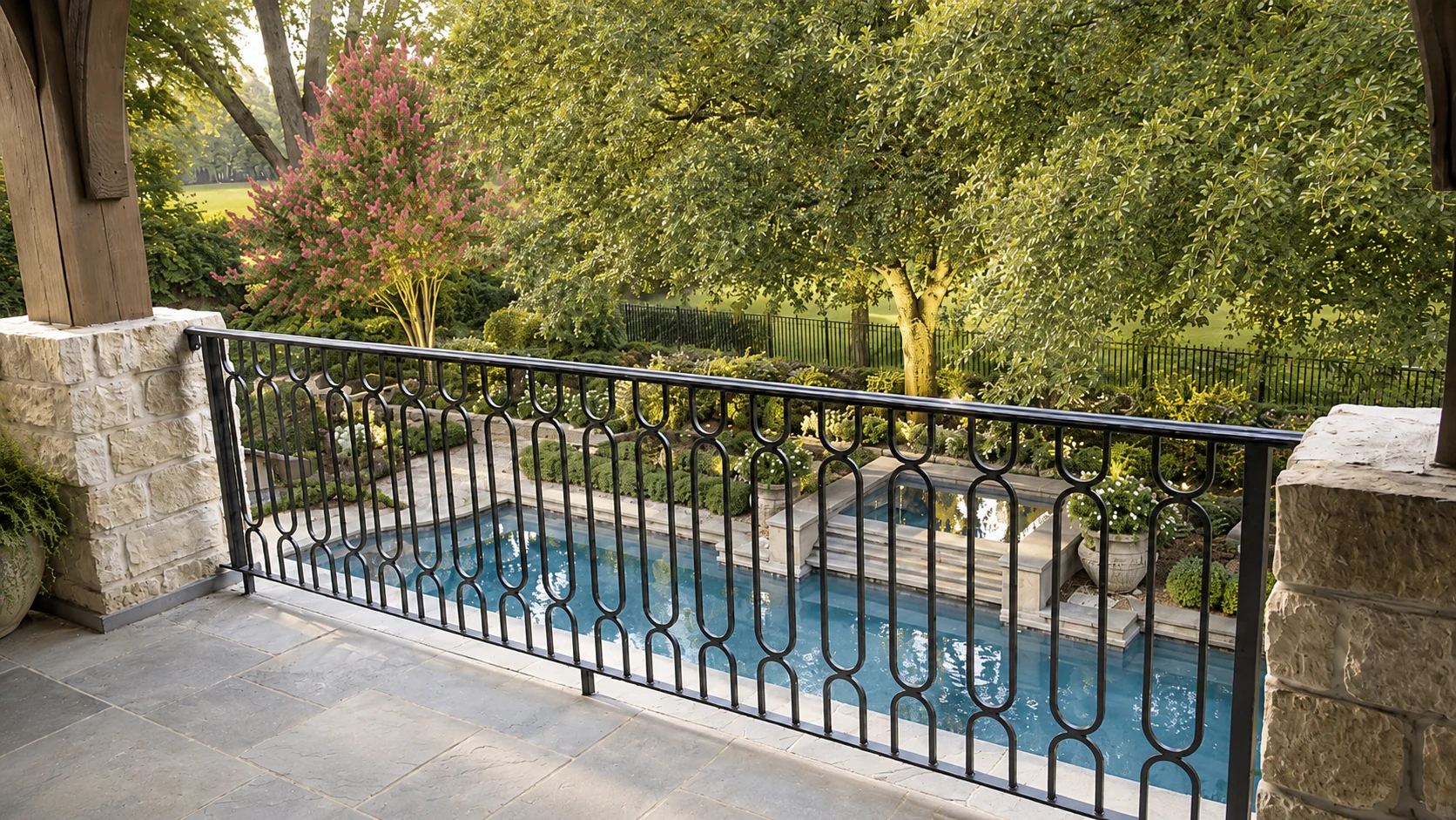 Balcony and poolside iron railing concept for a luxury residence