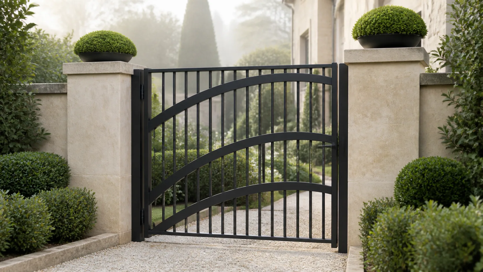 Forged steel garden gate with an organic branching pattern