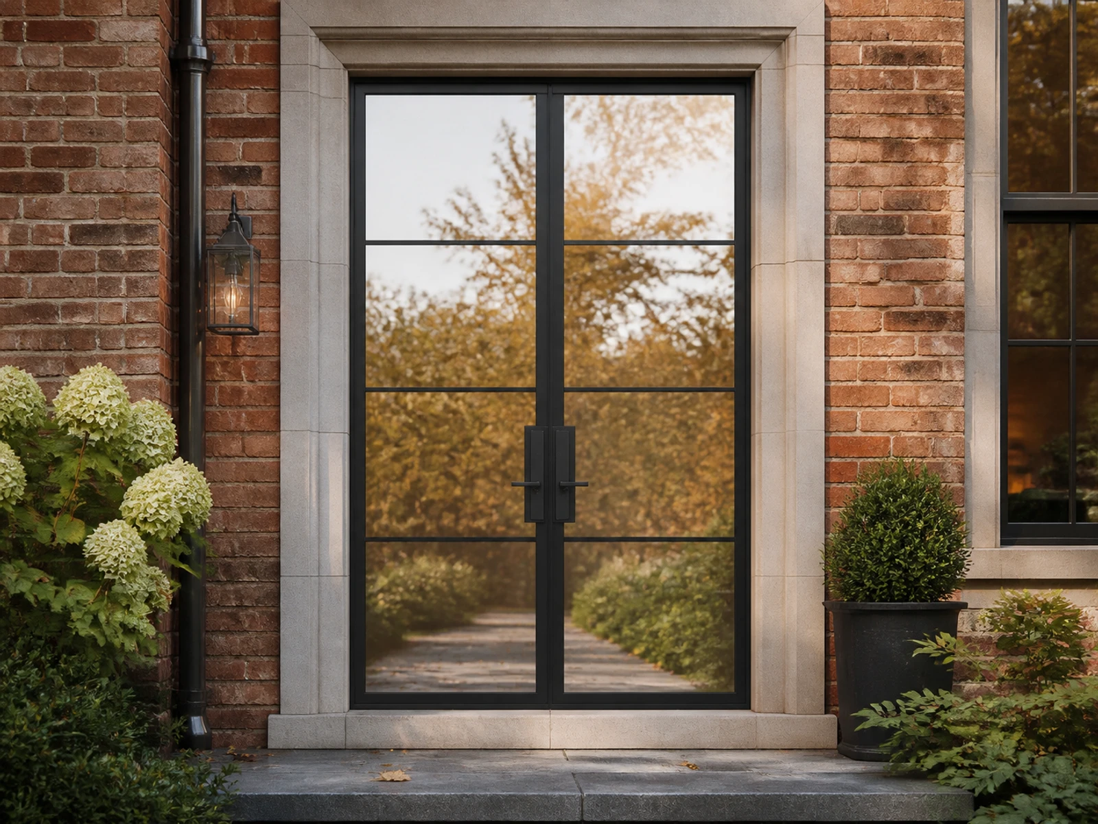 Architectural room scene for the exact four-lite double entry configurator state