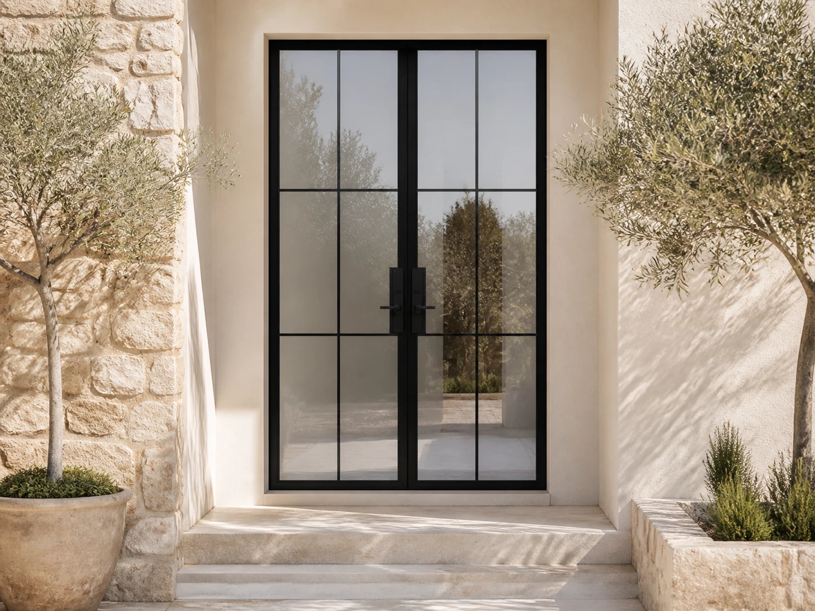 Architectural room scene for the exact six-lite double entry configurator state