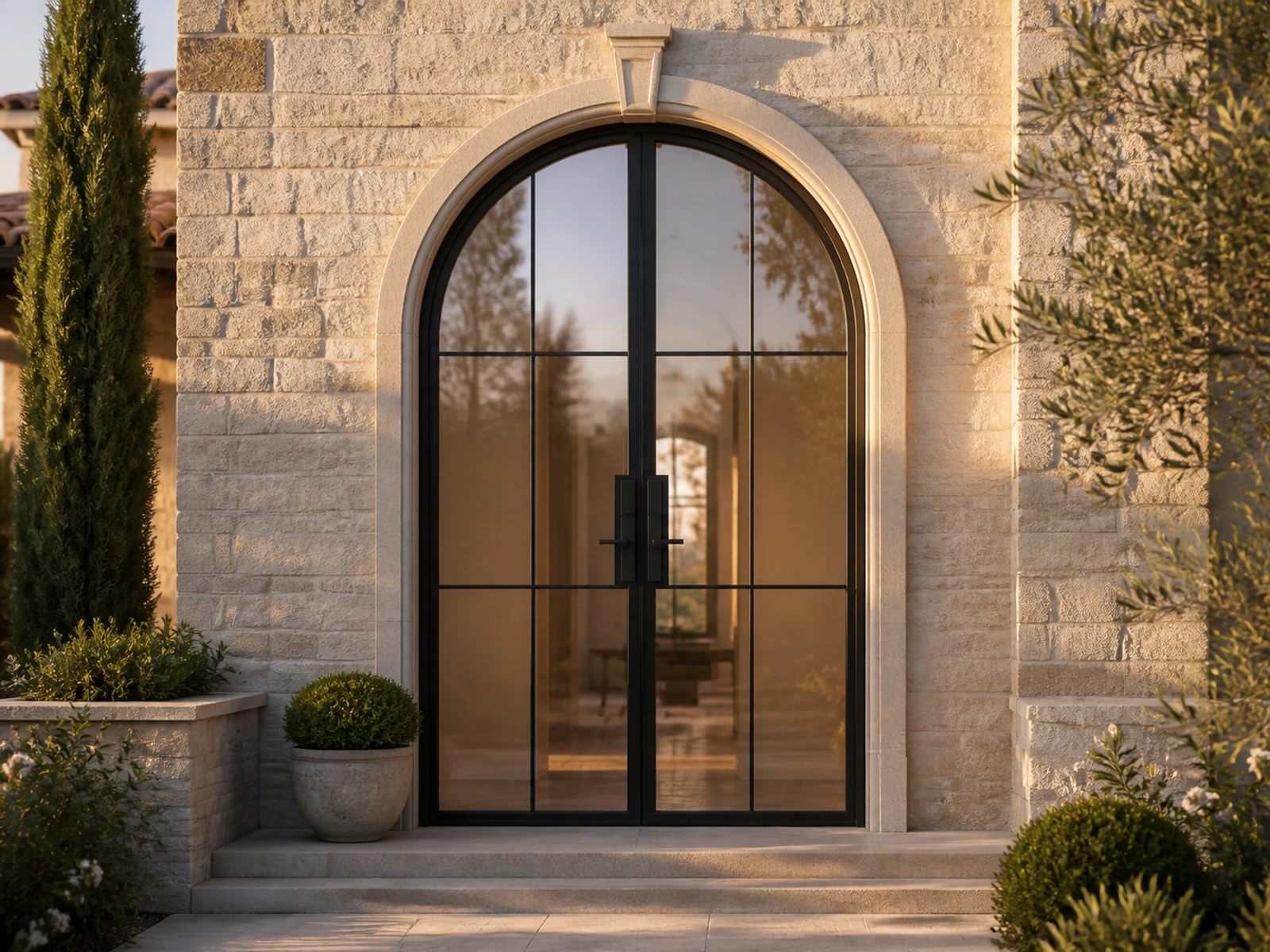 Architectural room scene for the exact six-lite arched double entry configurator state