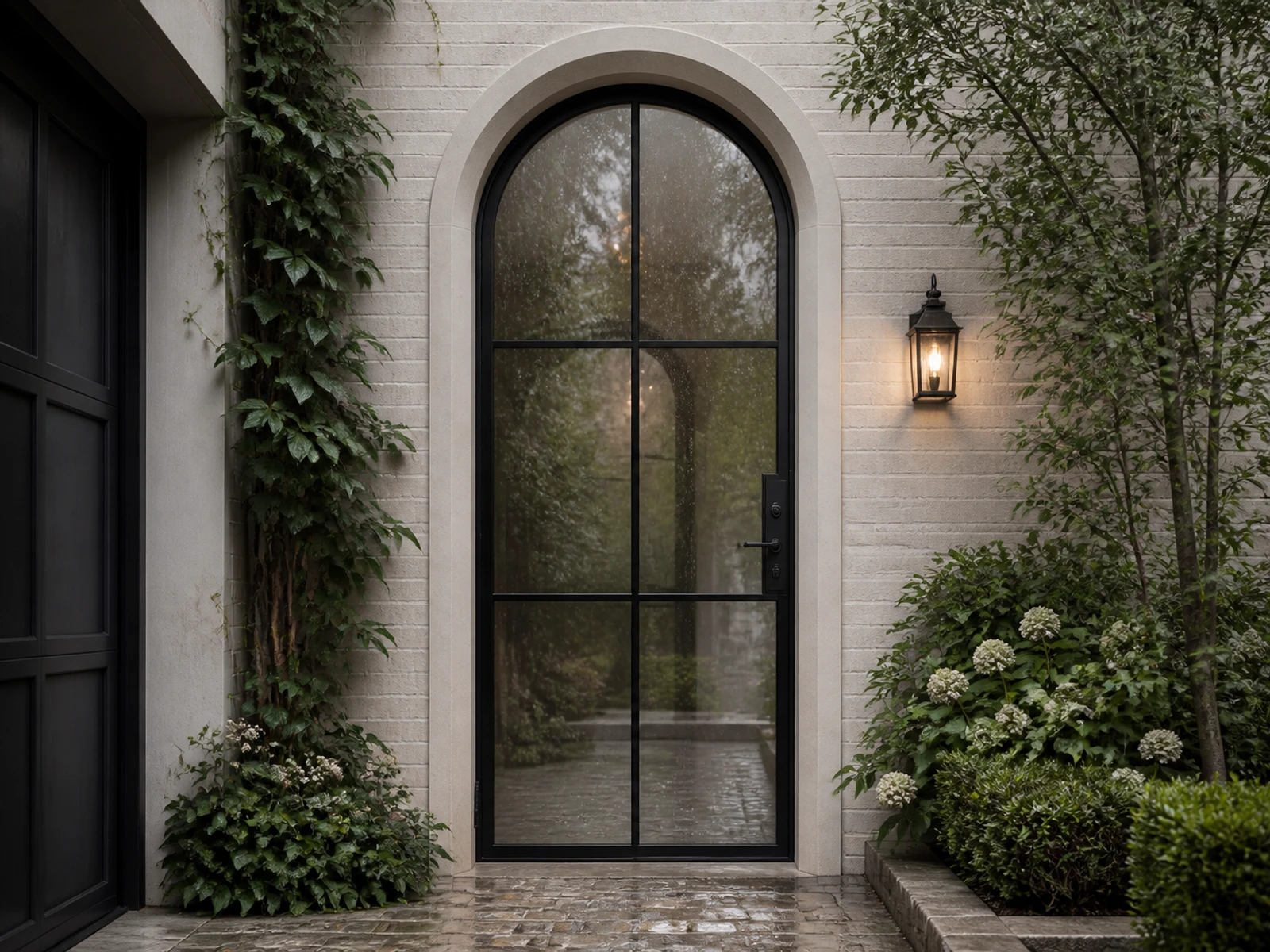 Architectural room scene for the exact six-lite full-arch entry configurator state