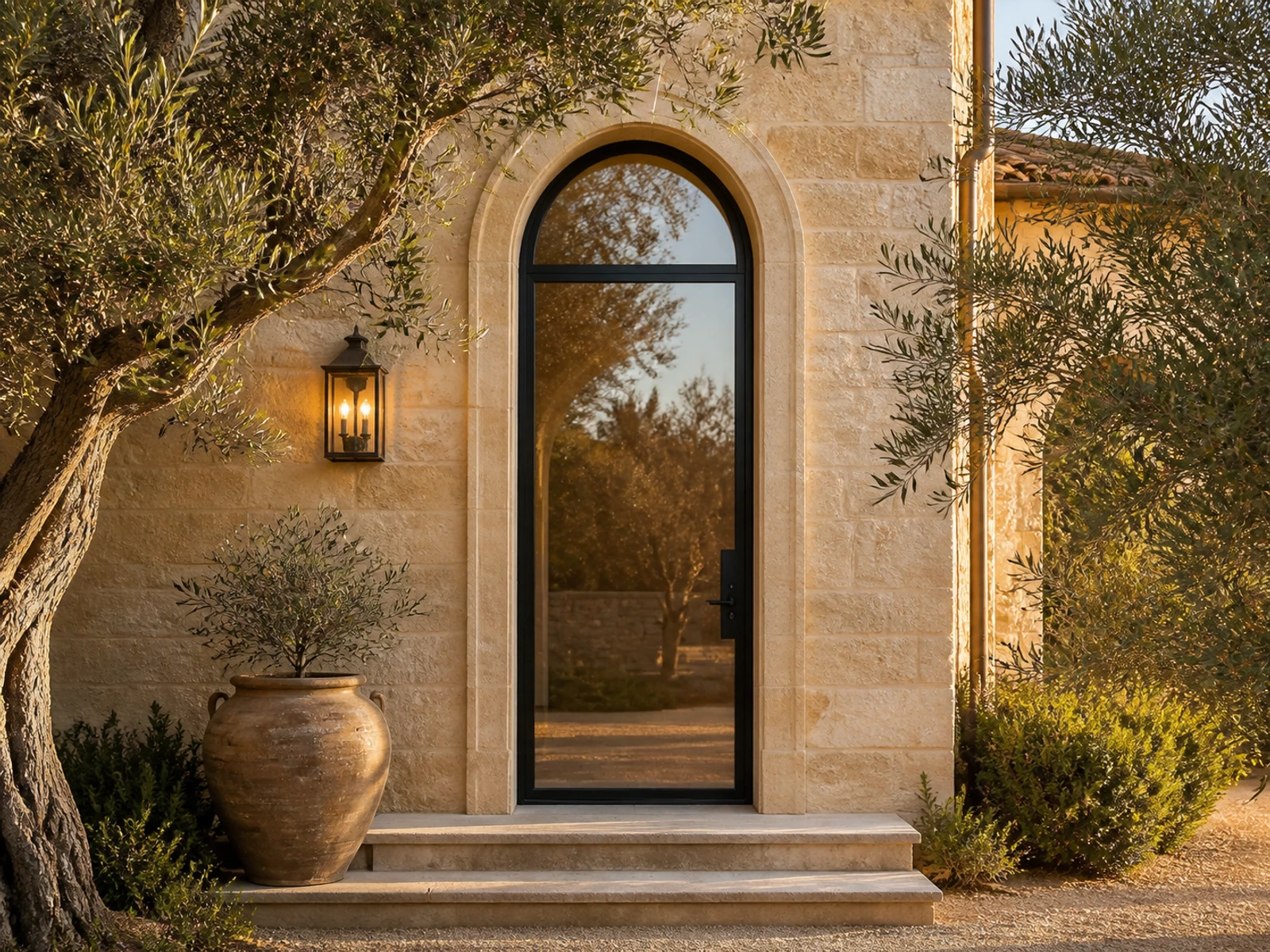 Architectural room scene for the exact entry + arched transom configurator state