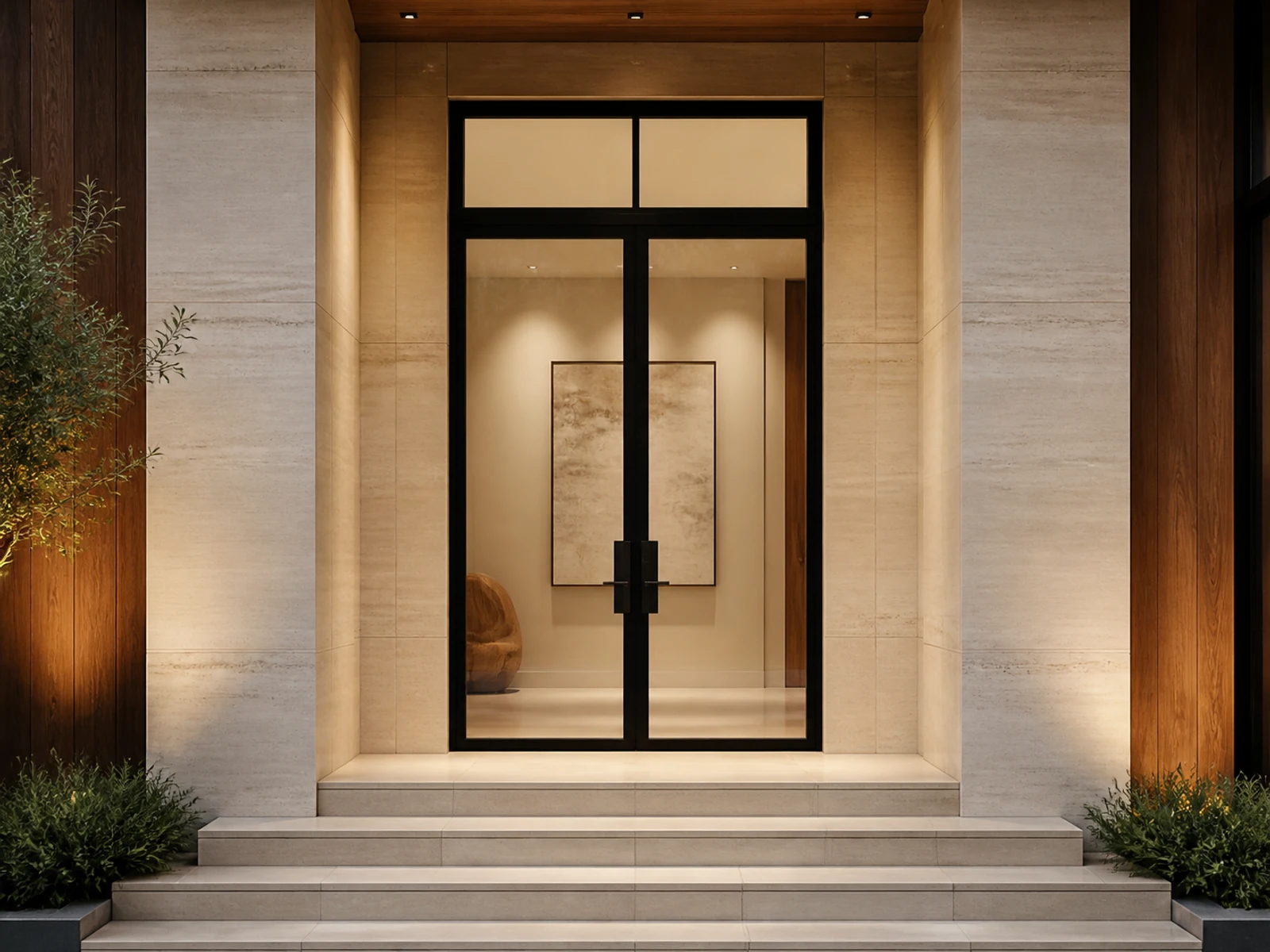 Architectural room scene for the exact full-view double + transom configurator state