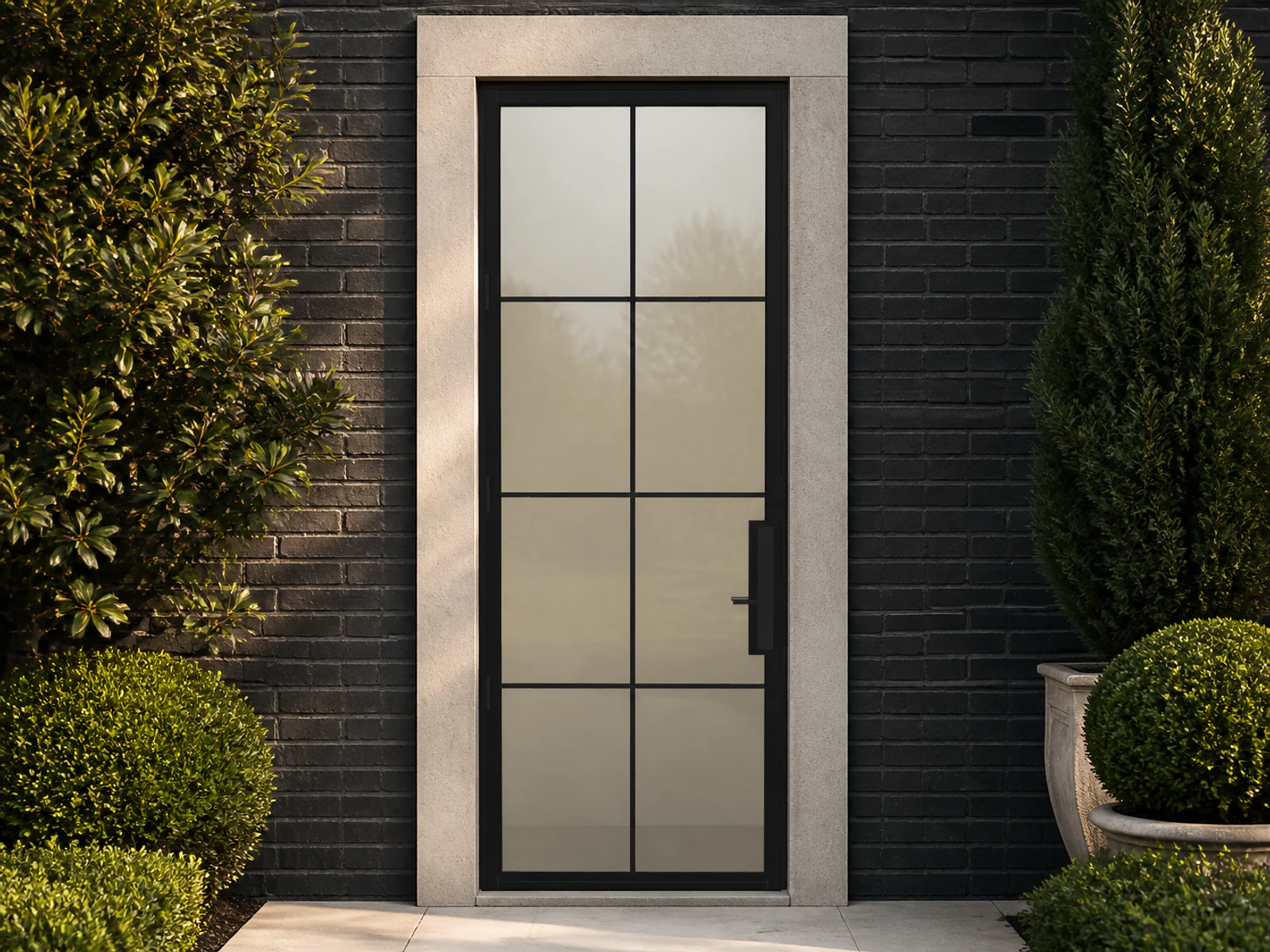 Photorealistic concept room for the exact eight-lite hinged entry configuration