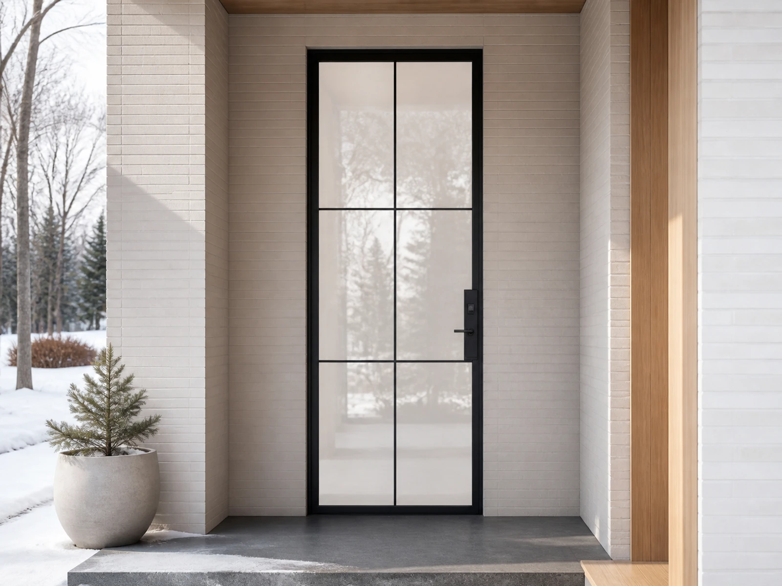Architectural room scene for the exact six-lite reeded entry configurator state