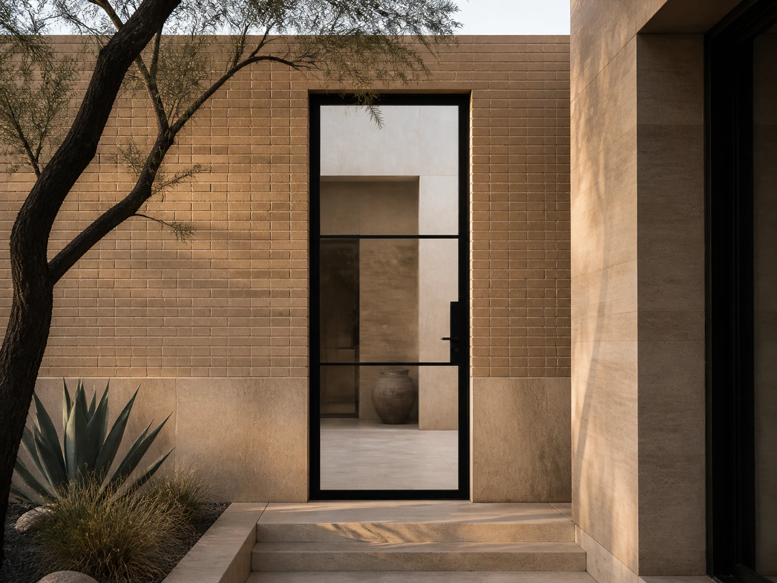Architectural room scene for the exact three-lite reeded entry configurator state