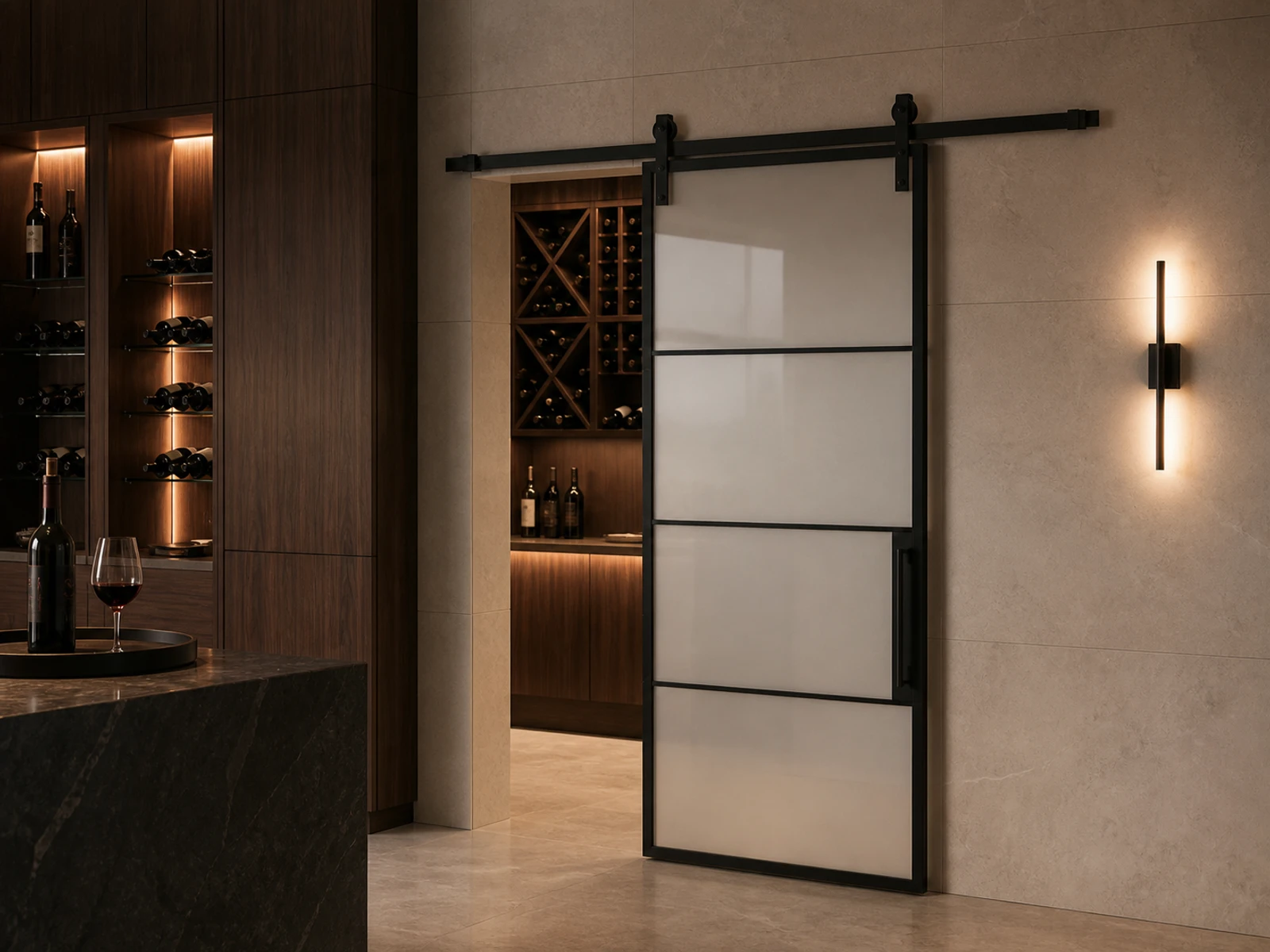 Photorealistic configurator concept room scene for an interior barn panel