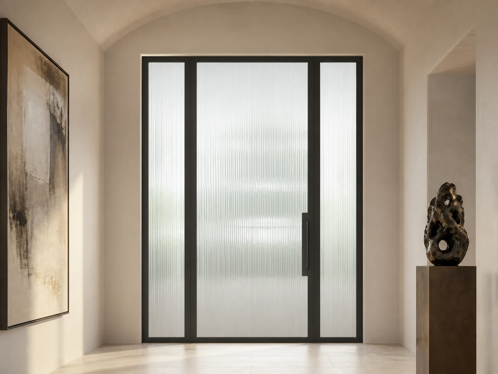 Photorealistic concept room for the exact reeded pivot and sidelight configuration
