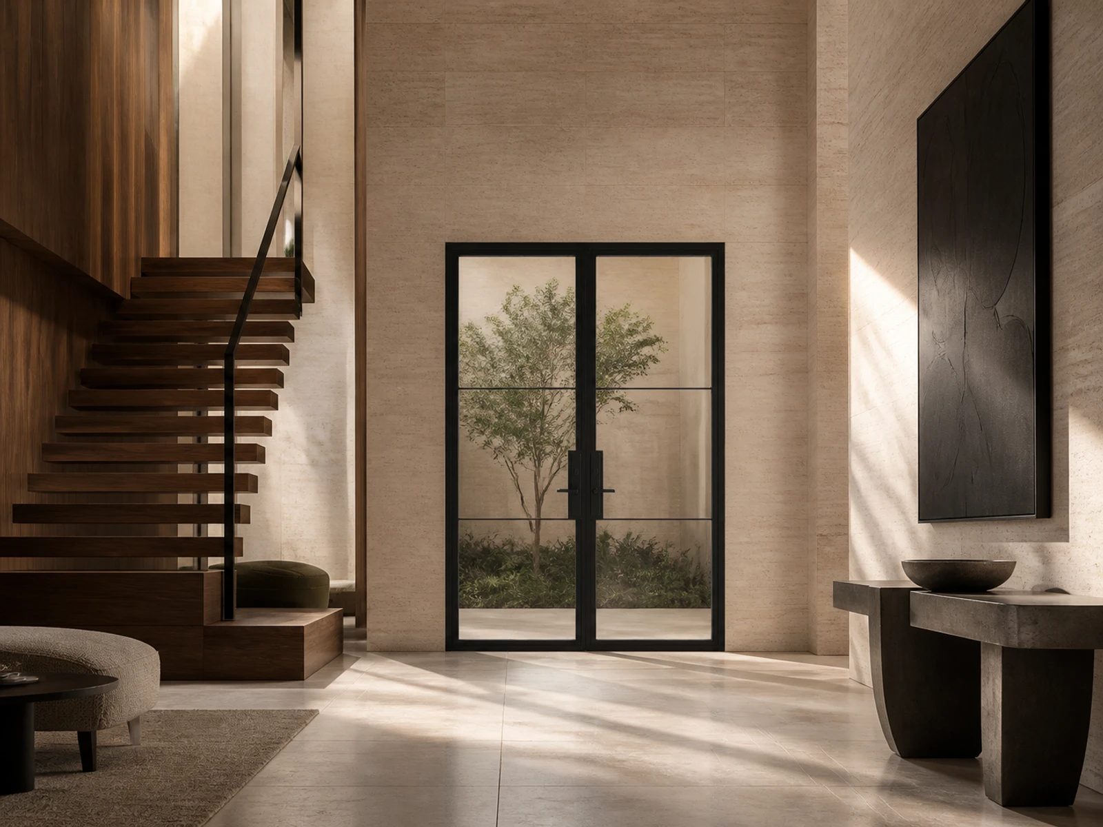 Photorealistic configurator concept room scene for a straight double steel entry