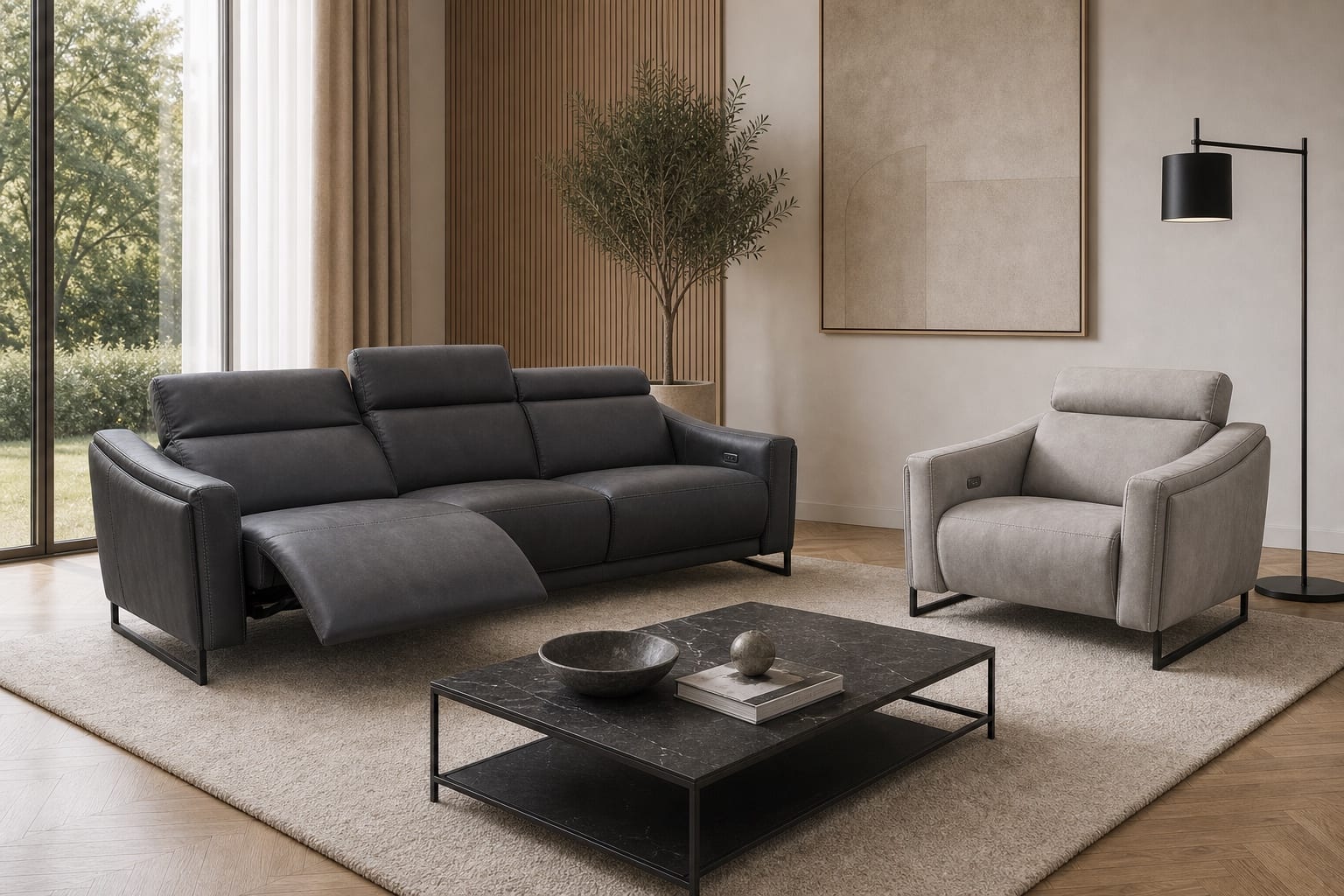 Athos Reclining Sofa in a styled room