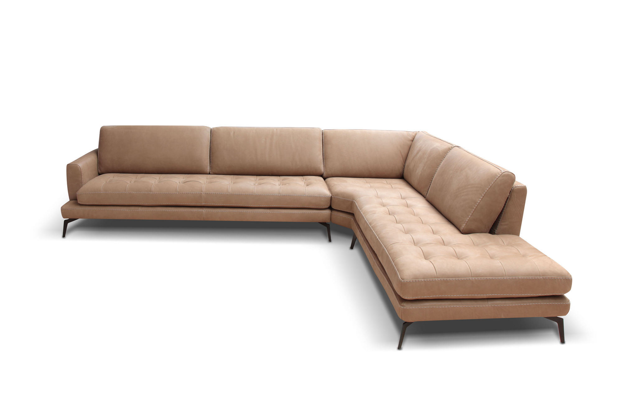 Bracci Living sectional in tan leather on white background