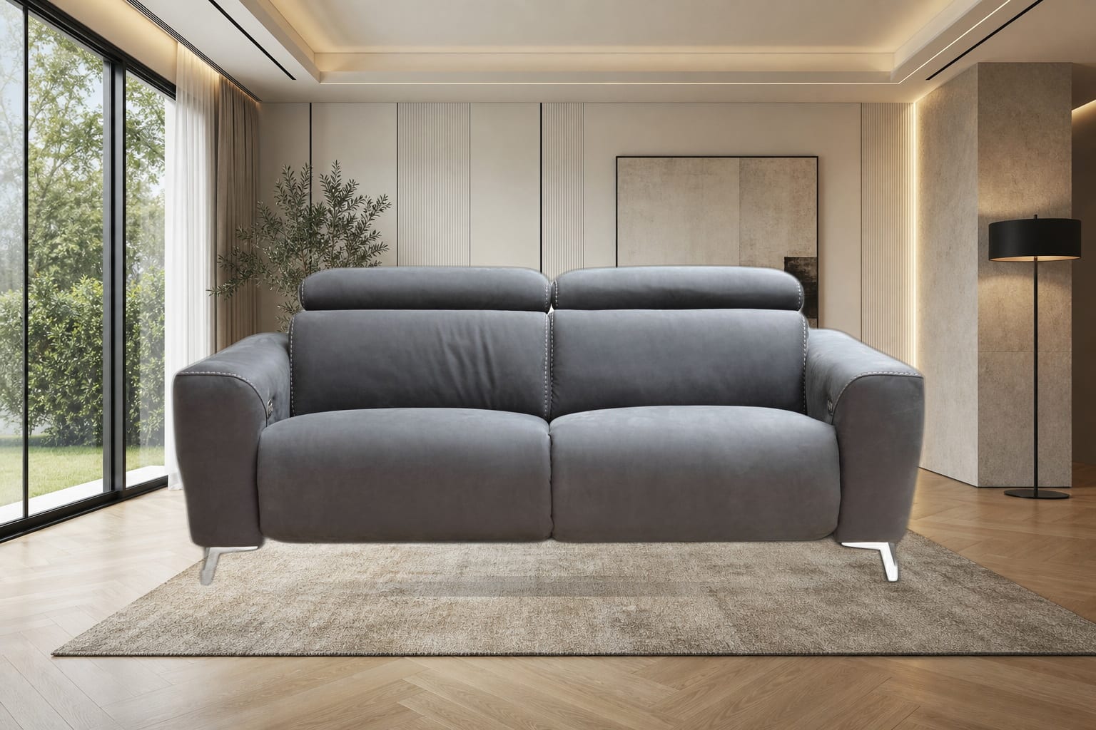 Zeus Reclining Sofa in a styled room