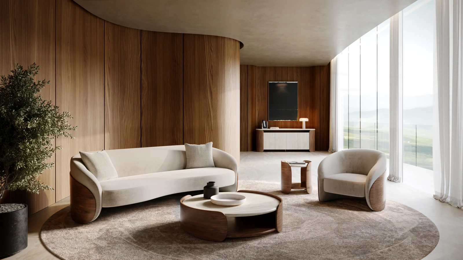Fleur Wood Back Sofa — view 2