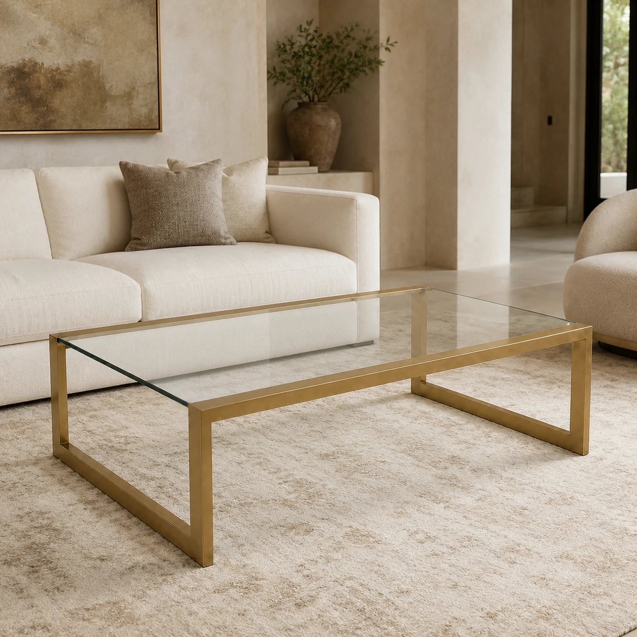 Milan Cocktail Table by D'Hierro — Metallic Brass finish, wide configuration in a living room