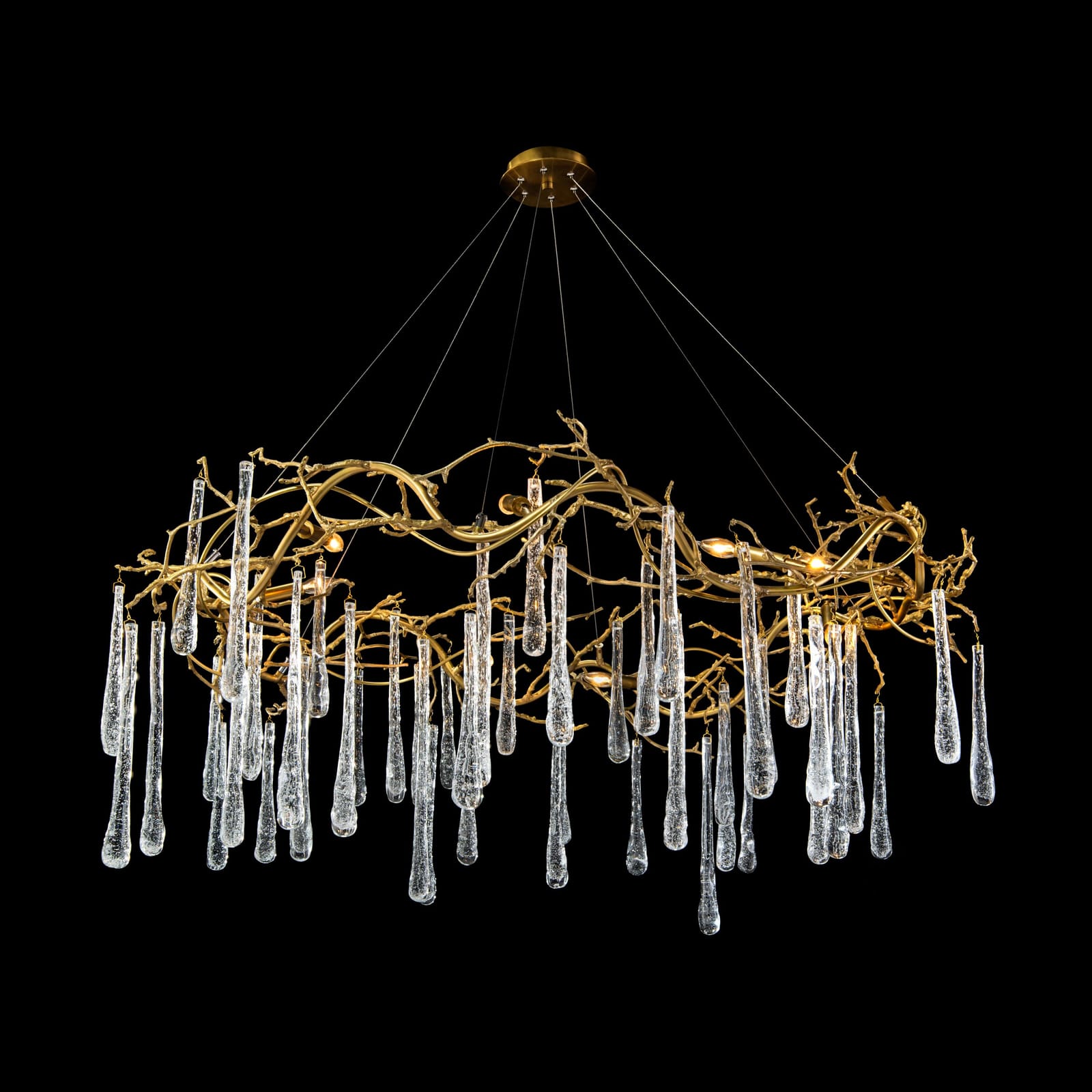 John Richard Brass and Glass Teardrop Eight-Light Chandelier official image 1