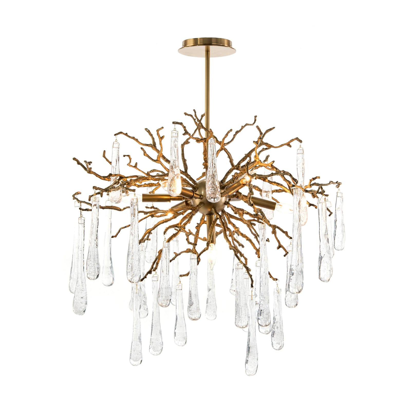 John Richard Brass and Glass Teardrop Seven-Light Chandelier official image 1