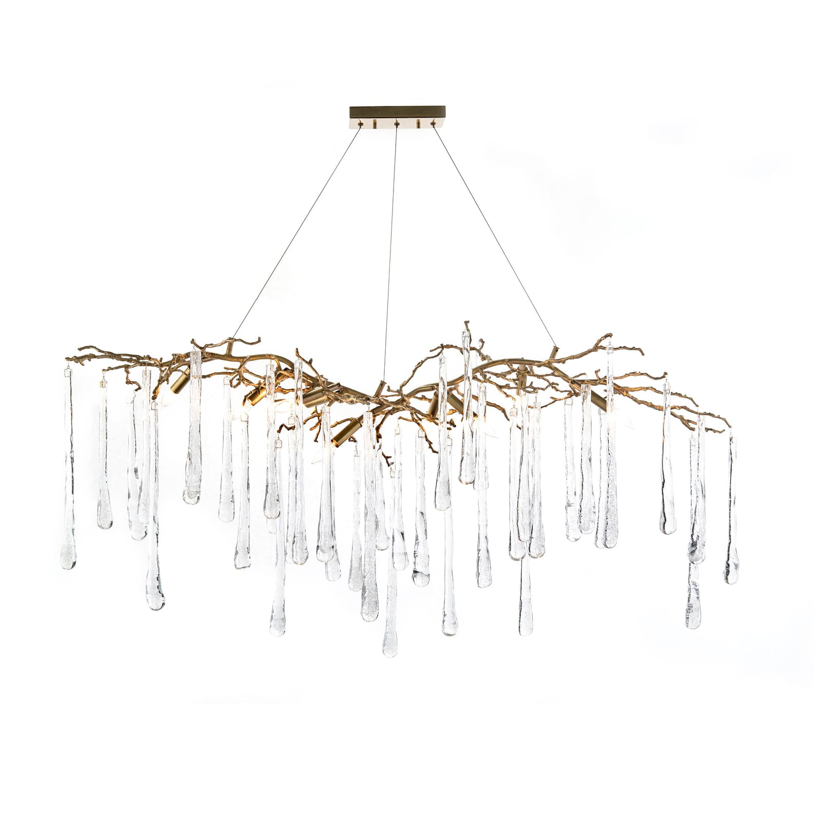 John Richard Brass and Glass Teardrop Nine-Light Chandelier official image 1