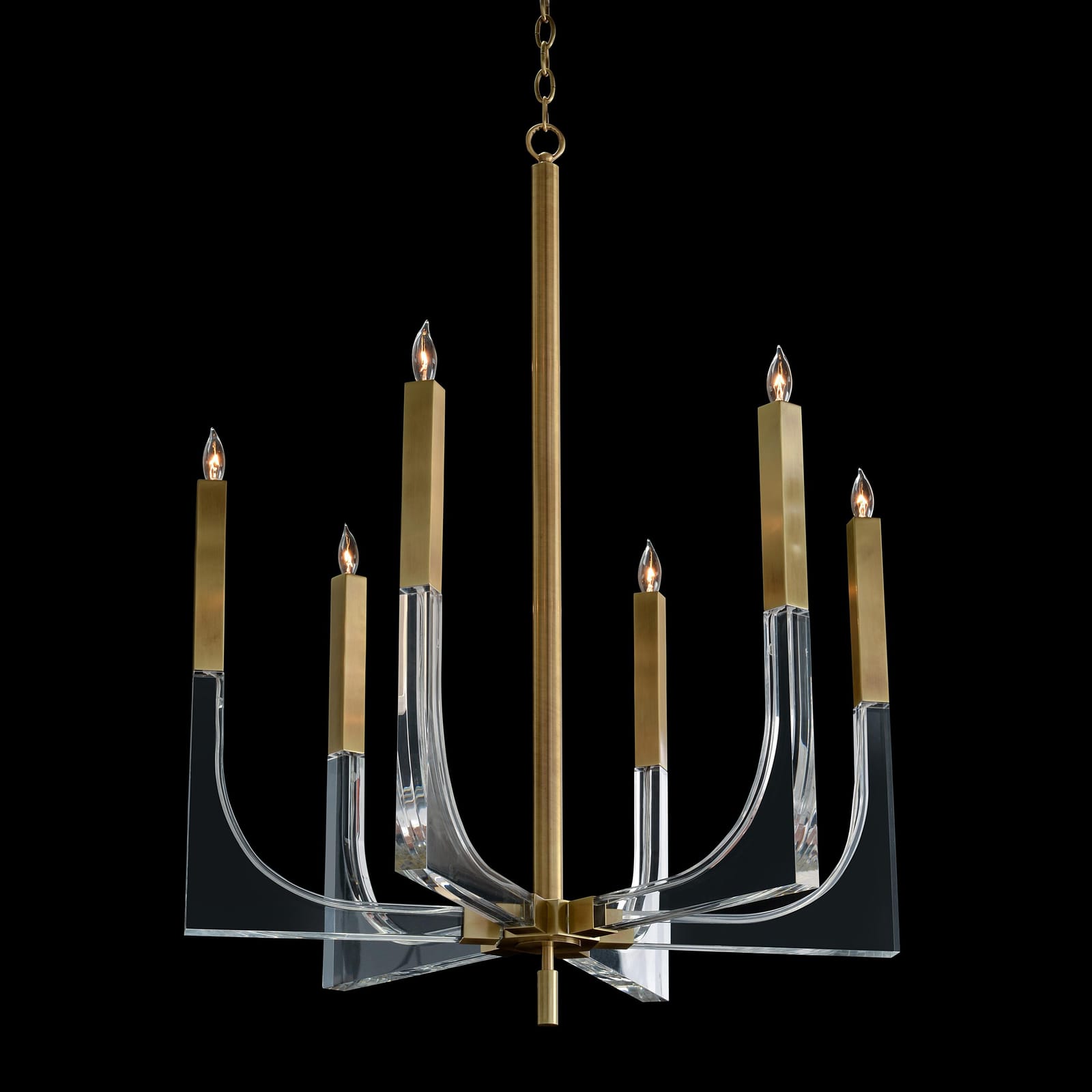 John Richard Acrylic and Brass Six-Light Chandelier official image 1