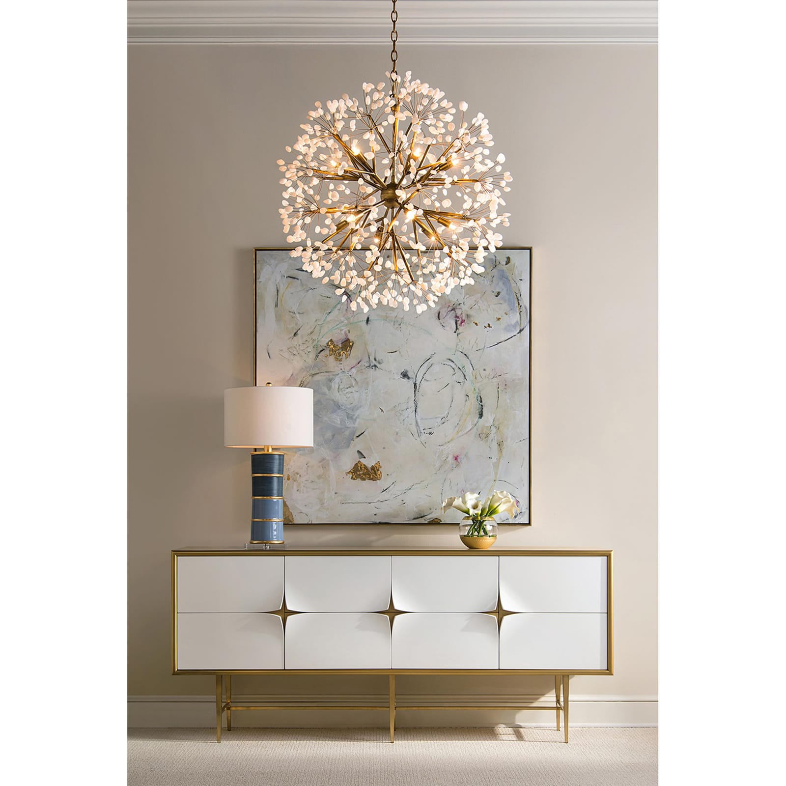 John Richard Spherical Twelve-Light Stone, Quartz Chandelier official image 2