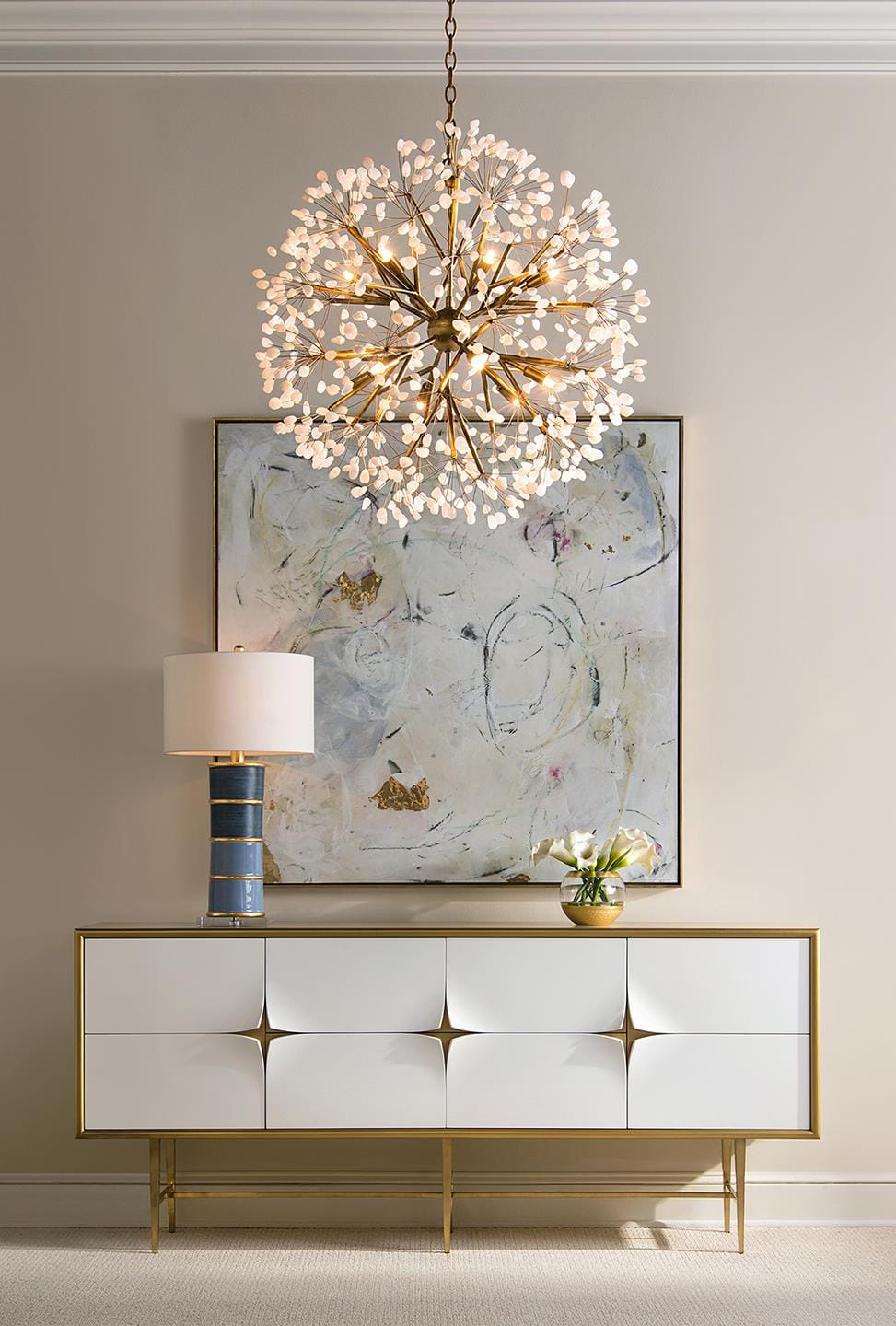 John Richard Spherical Twelve-Light Stone, Quartz Chandelier official image 3