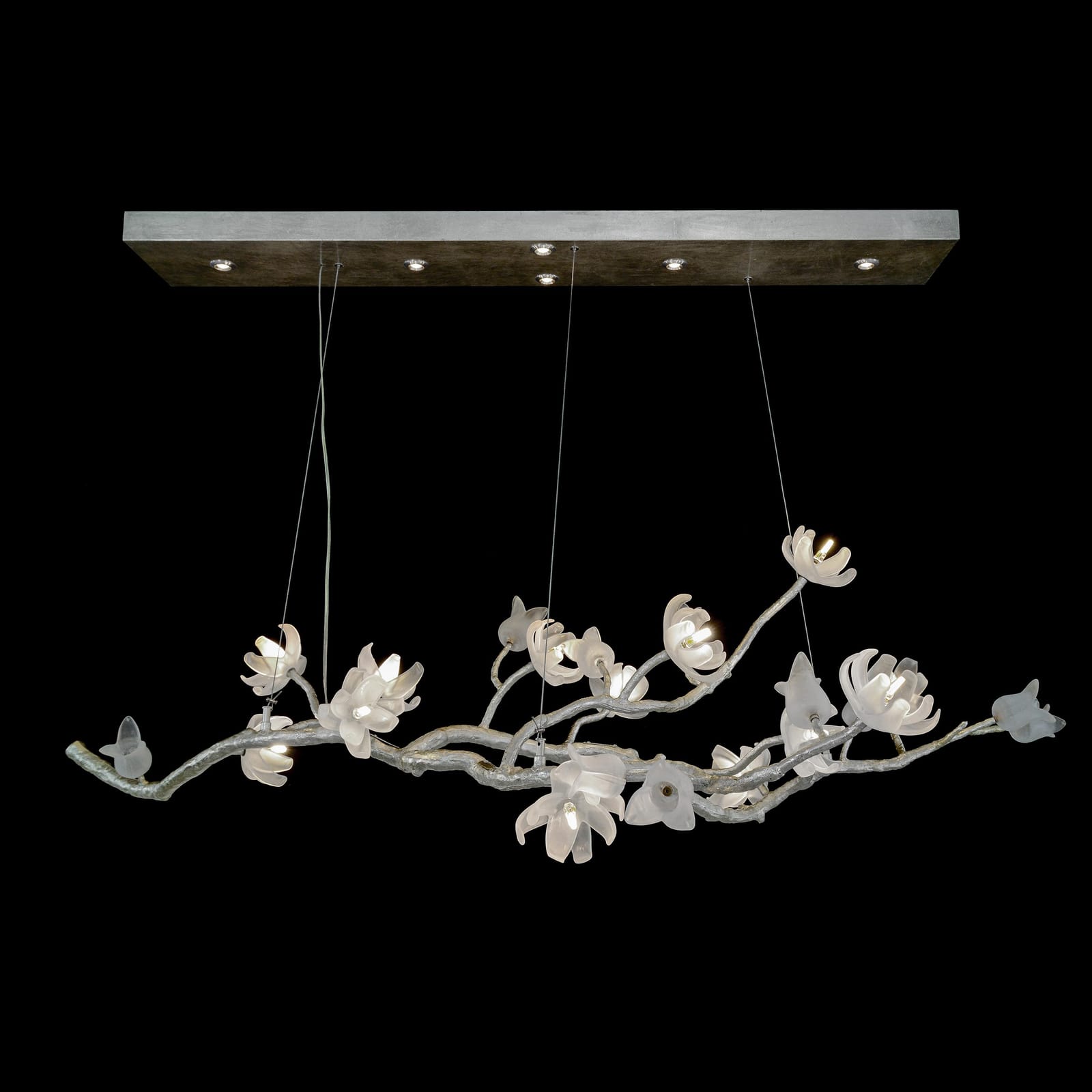John Richard Churippu Magnolia & Tulip Glass Silver Leaf Oblong Nineteen-Light Chandelier official image 1