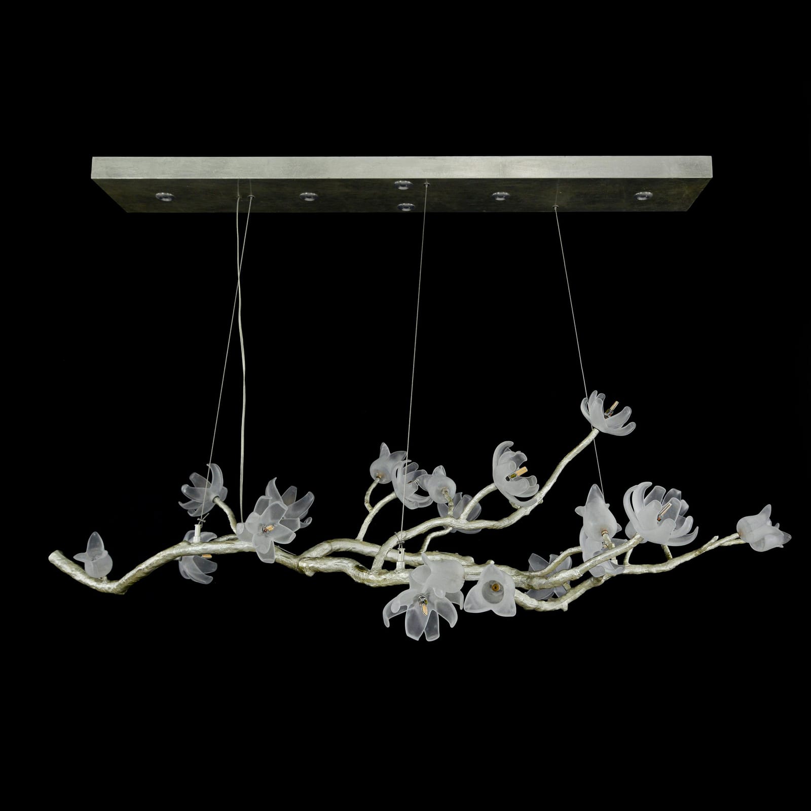 John Richard Churippu Magnolia & Tulip Glass Silver Leaf Oblong Nineteen-Light Chandelier official image 2