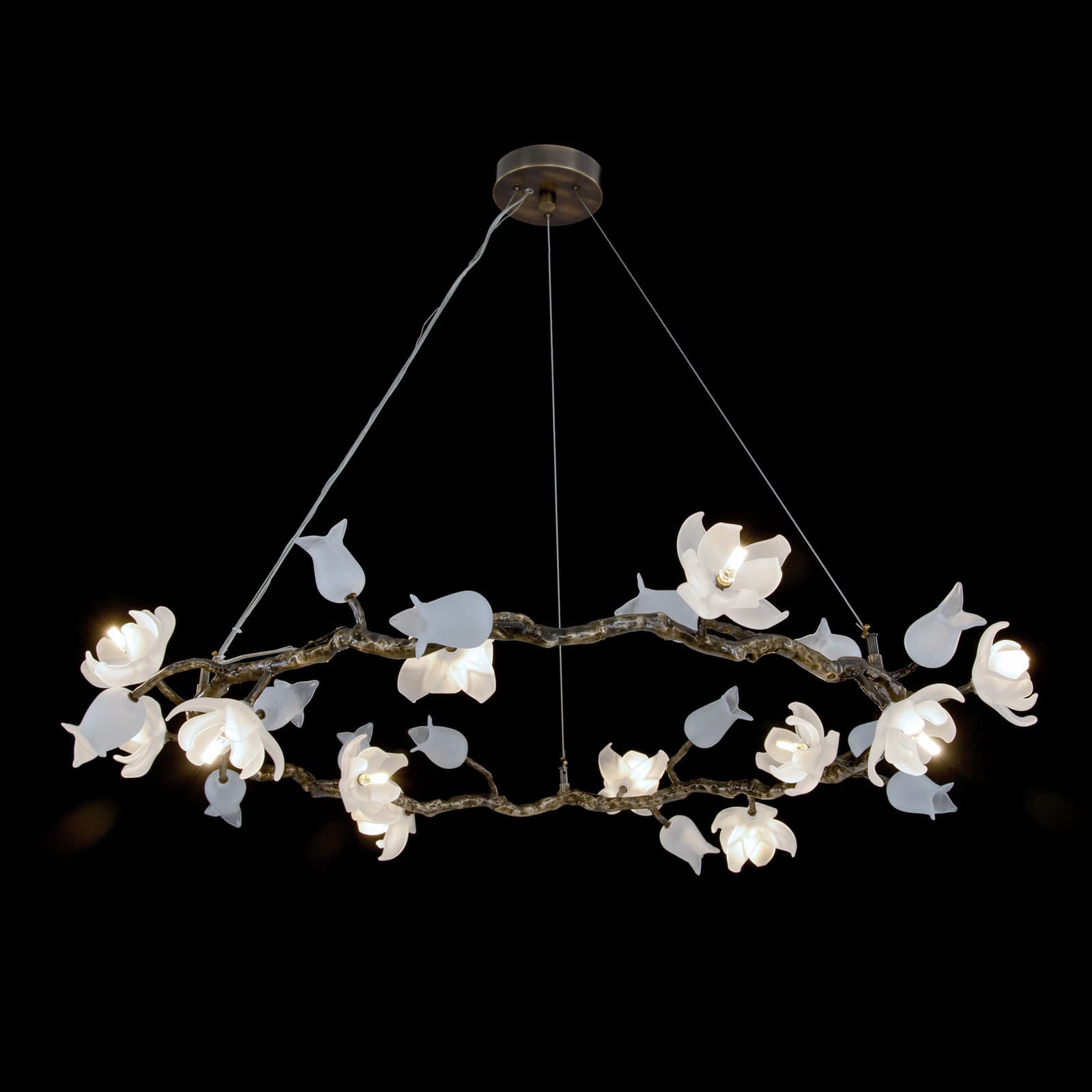 John Richard Churippu Magnolia & Tulip Glass Bronze Twelve-Light Halo Chandelier official image 1