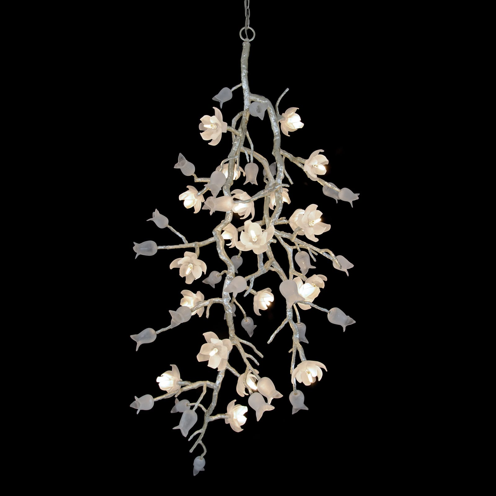 John Richard Churippu Magnolia & Tulip Glass Silver Leaf Vertical Twenty-One Light Chandelier official image 1