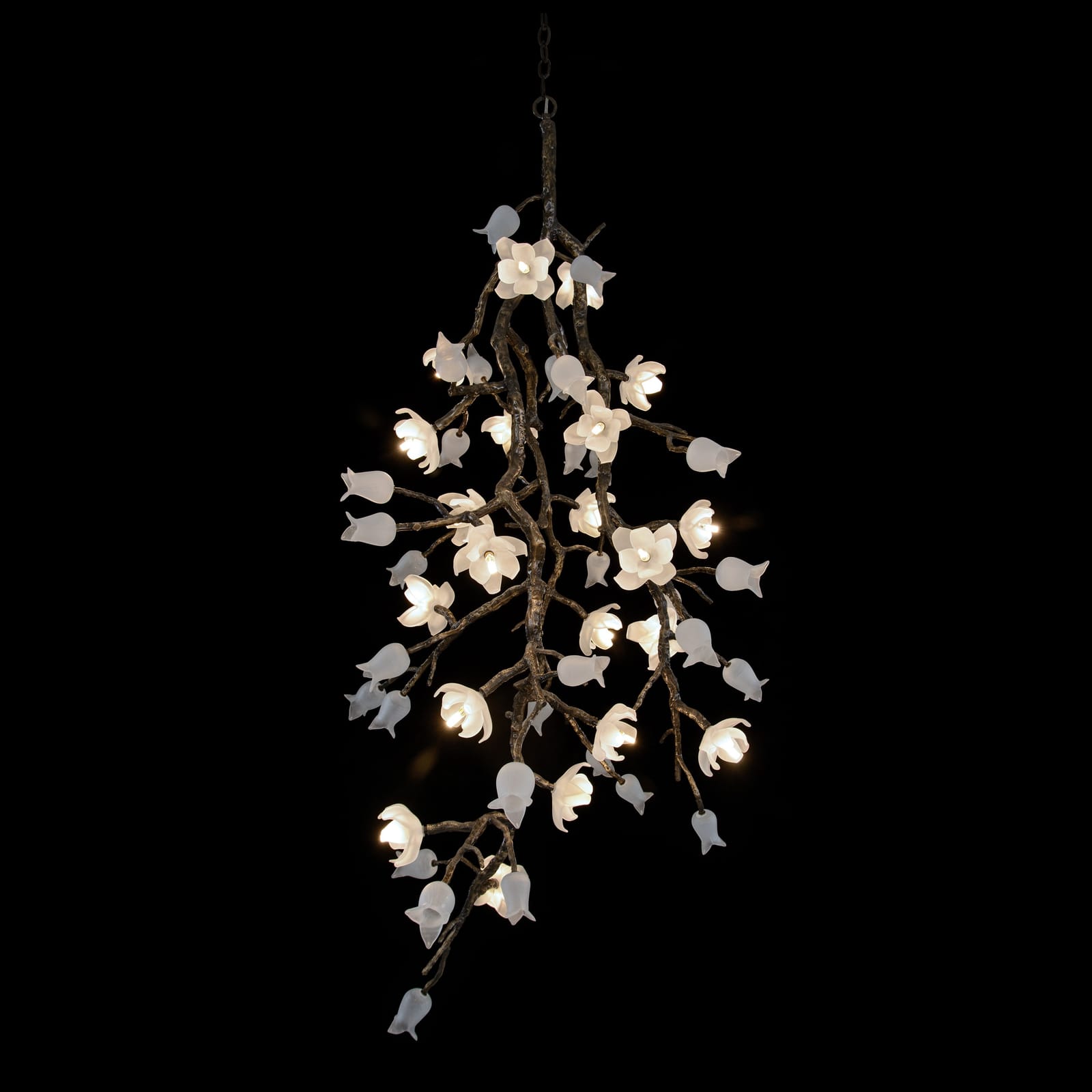 John Richard Churippu Magnolia & Tulip Glass Bronze Vertical Twenty-One Light Chandelier official image 1